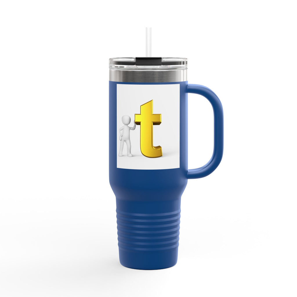 3D Stick Figure with Gold Letter T Insulated Travel Mug 40oz | Tall Tumbler