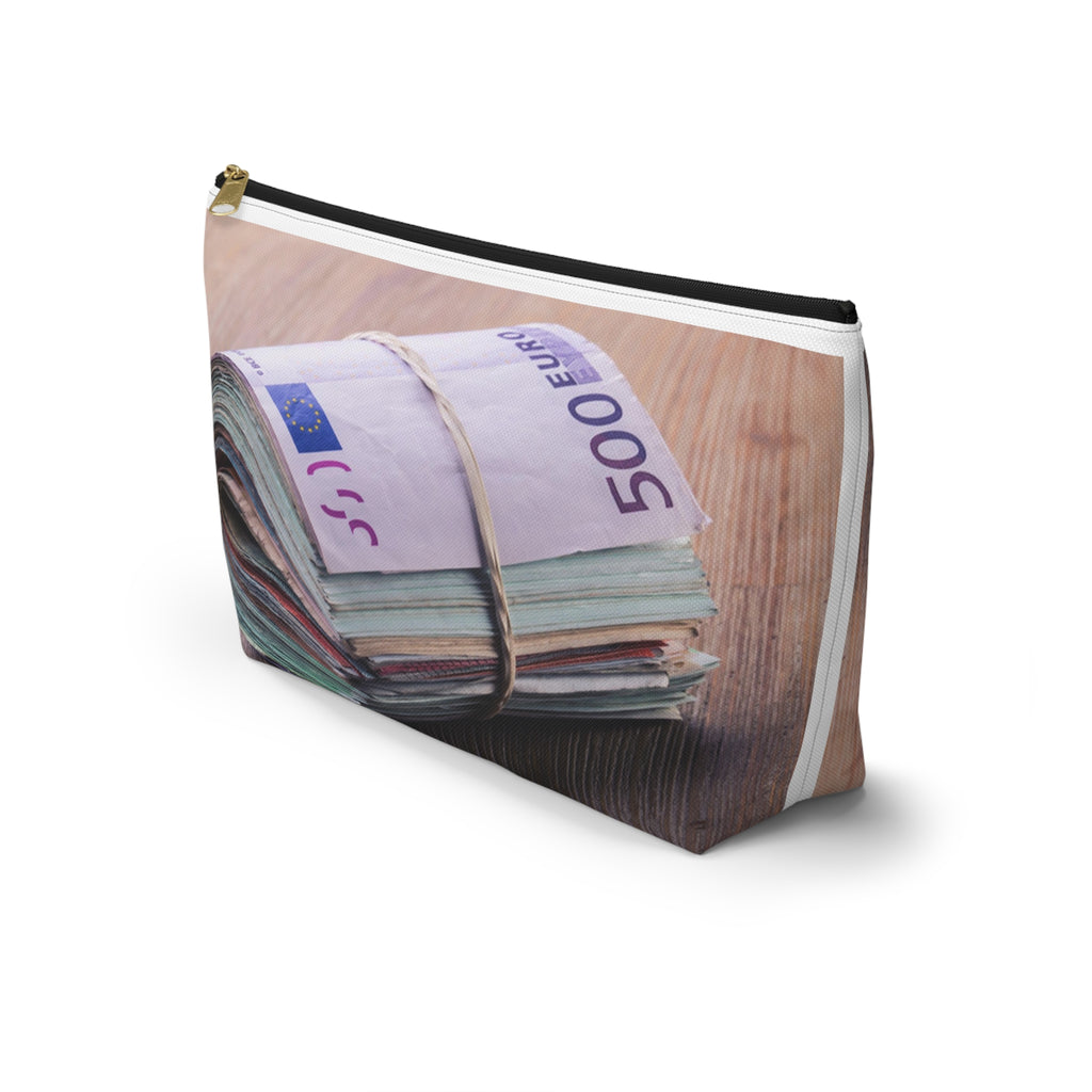 Rolled Euro Banknotes Accessory Pouch | T-Bottom Zipper Pouch