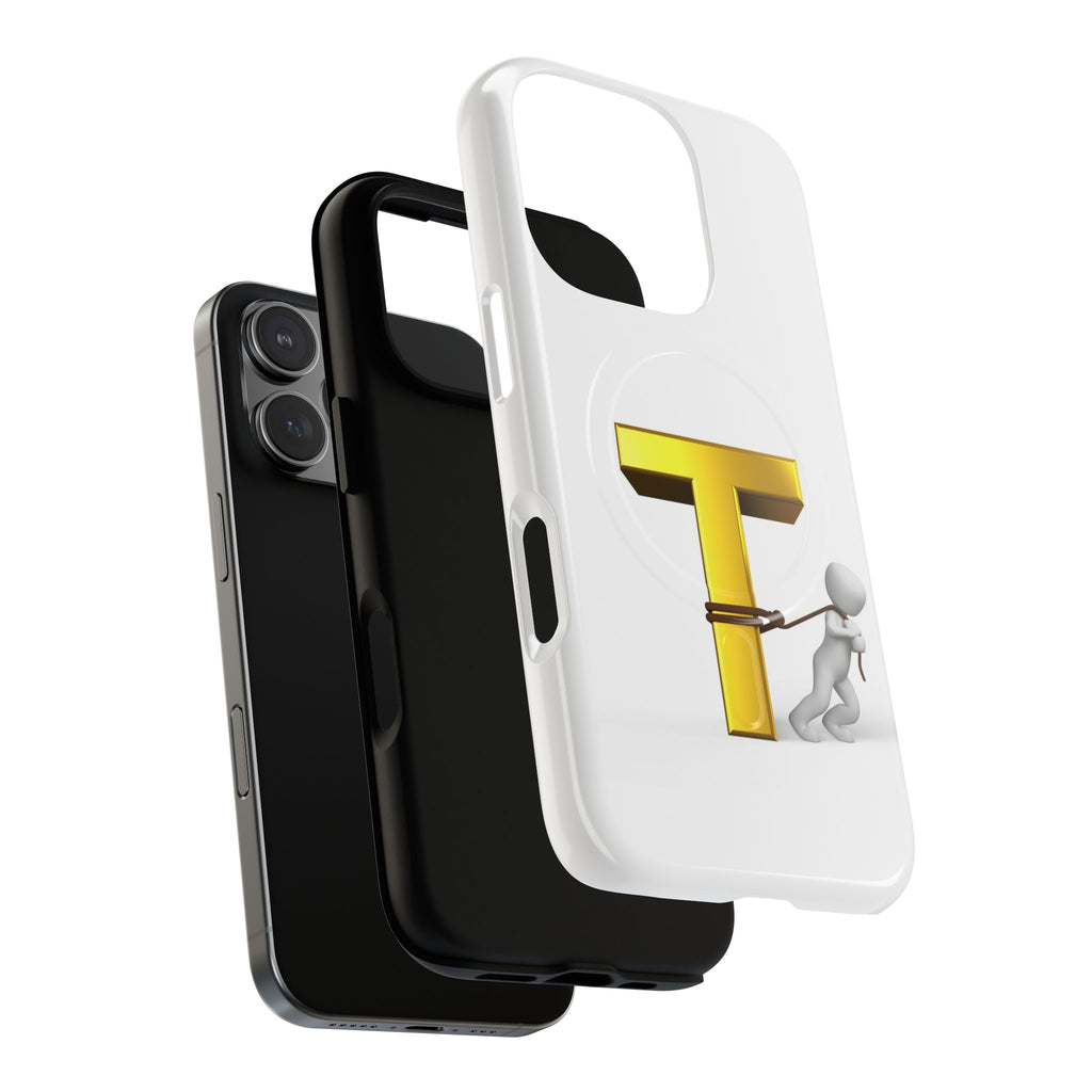 Gold Letter T with Tugging Figure phone case | Magnetic Tough Case