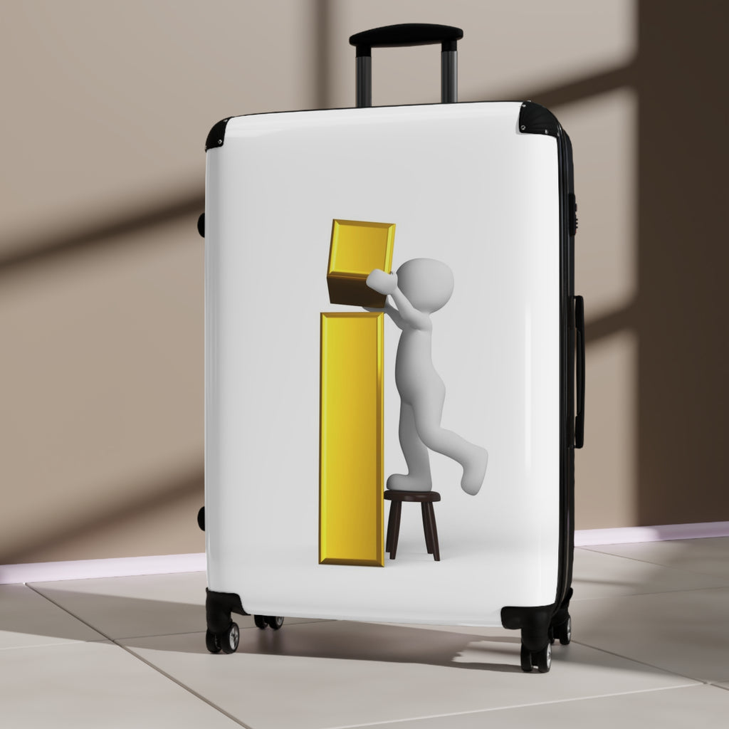 3D Stick Figure Building Gold Letter i Suitcase | Travel Luggage