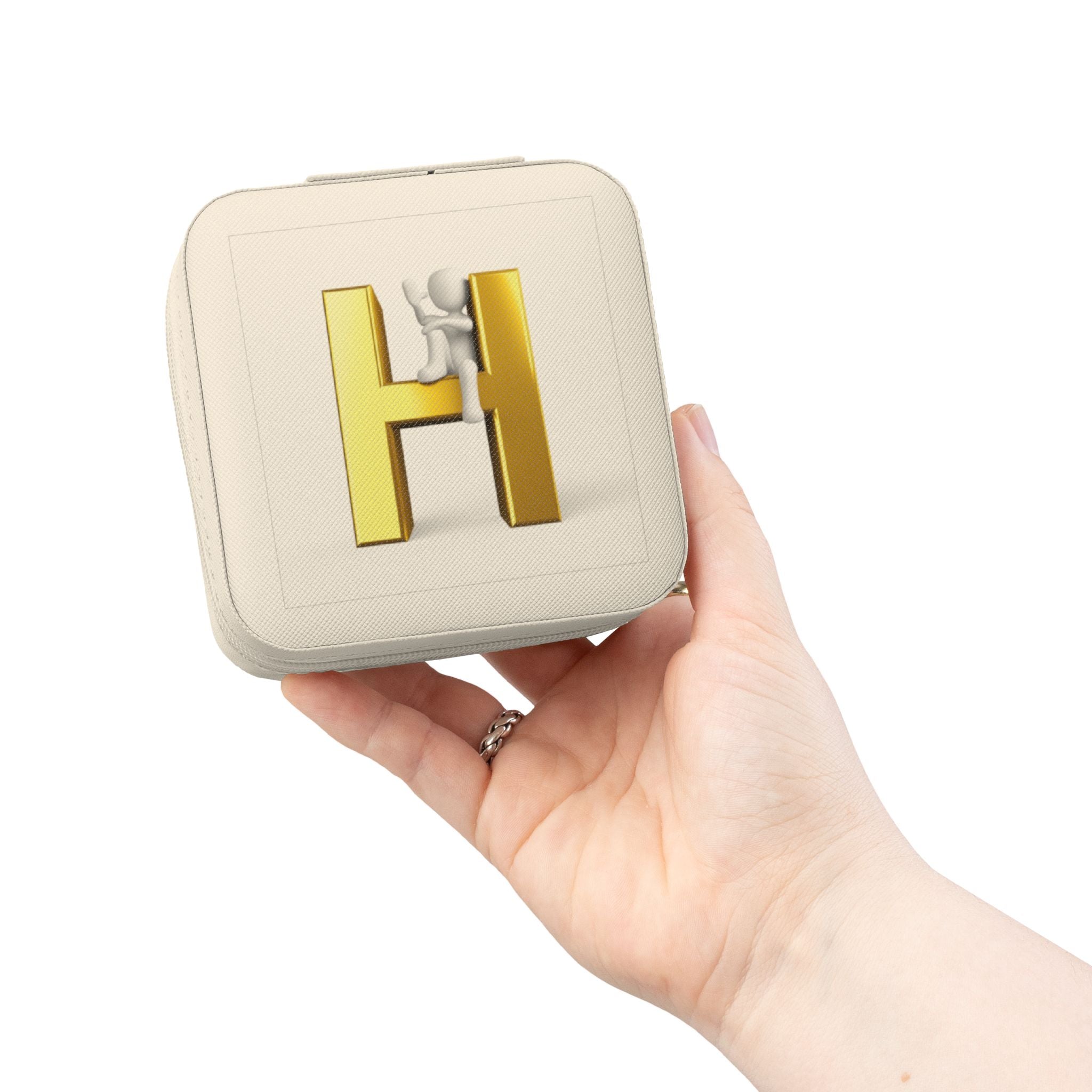Monogram H Initial Jewelry Travel Case | Compact Square Organizer