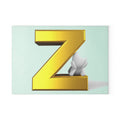 Gold 3D Letter Z with Cute Character Glass Cutting Board | Monogram Kitchen Decor