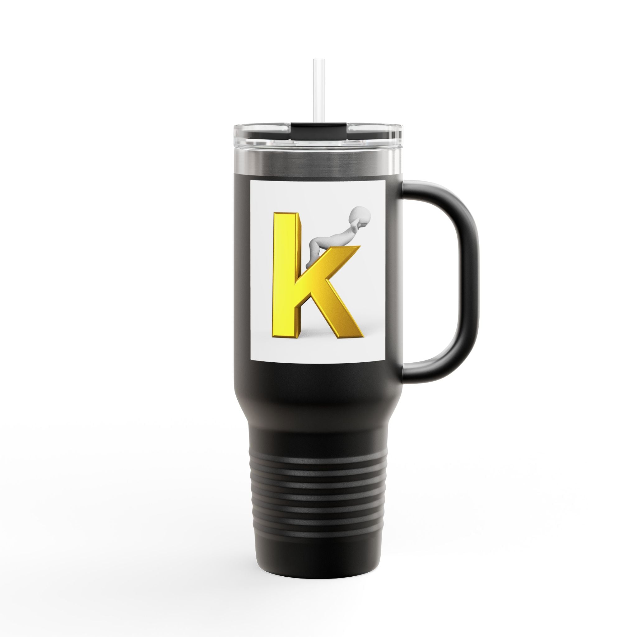 Yellow 3D Letter K Initial Travel Mug | 40oz Insulated Tumbler