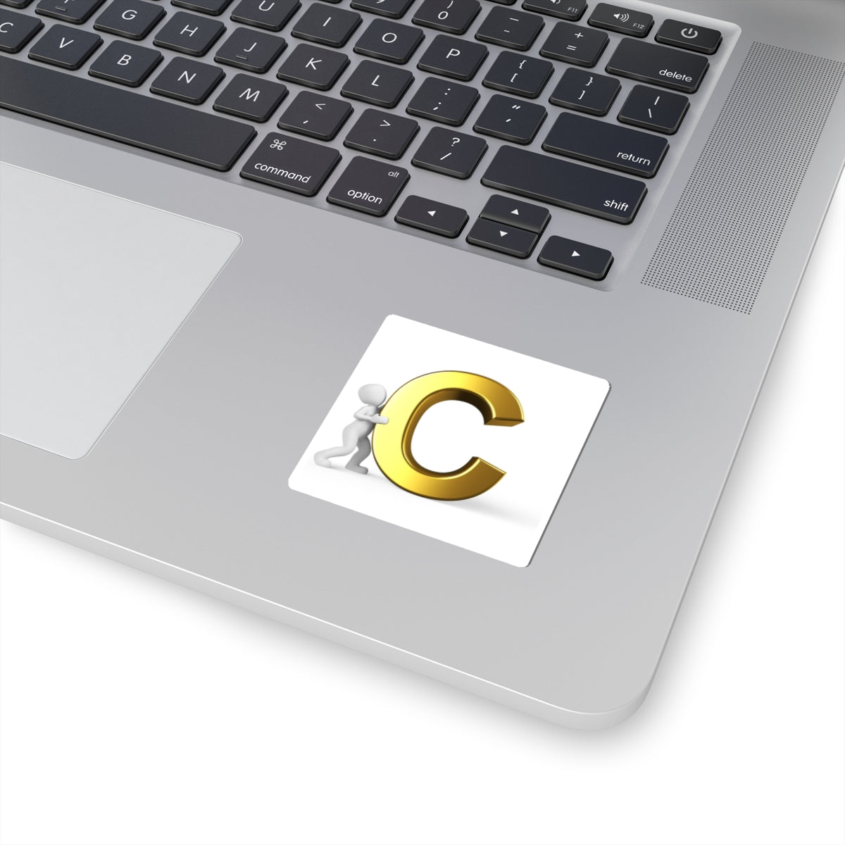 3D Gold Letter C with Pushing Figure Sticker | Kiss-Cut Sticker