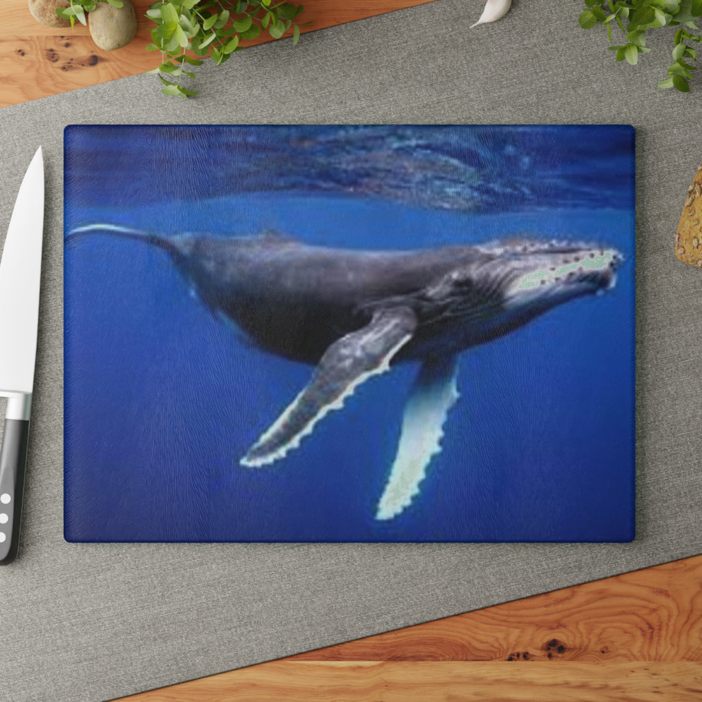 Humpback Whale Ocean Photo Glass Cutting Board | Marine Kitchen Decor