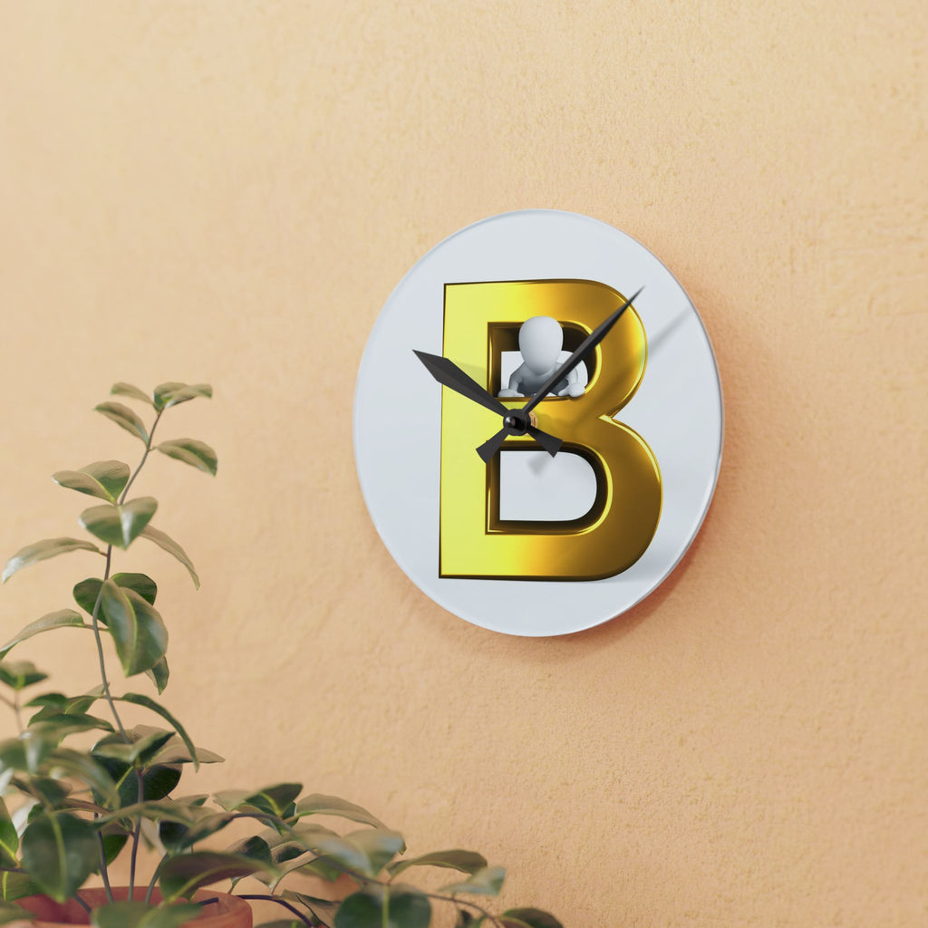 Gold Letter B Monogram Acrylic Wall Clock | Modern Initial Decor