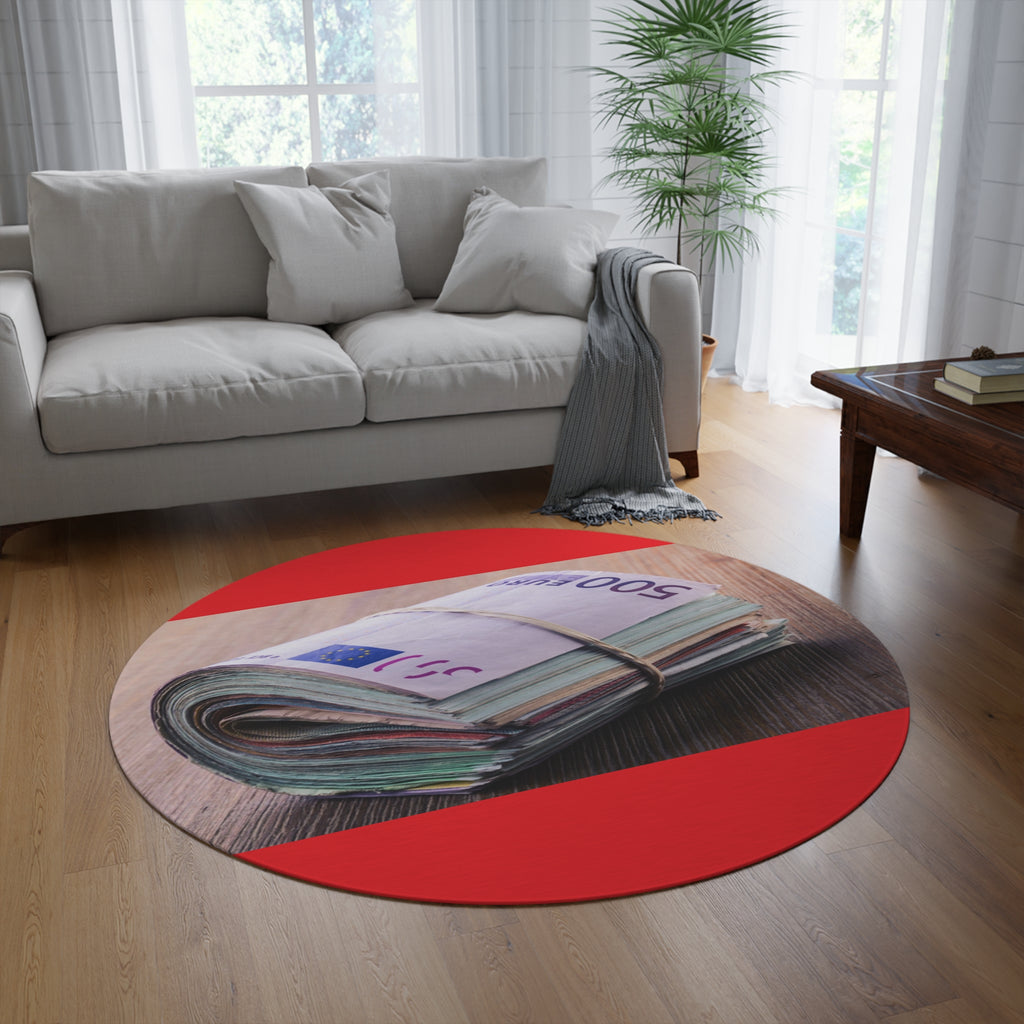 Stack of Euro Banknotes Round Rug | Money Photo Accent Rug
