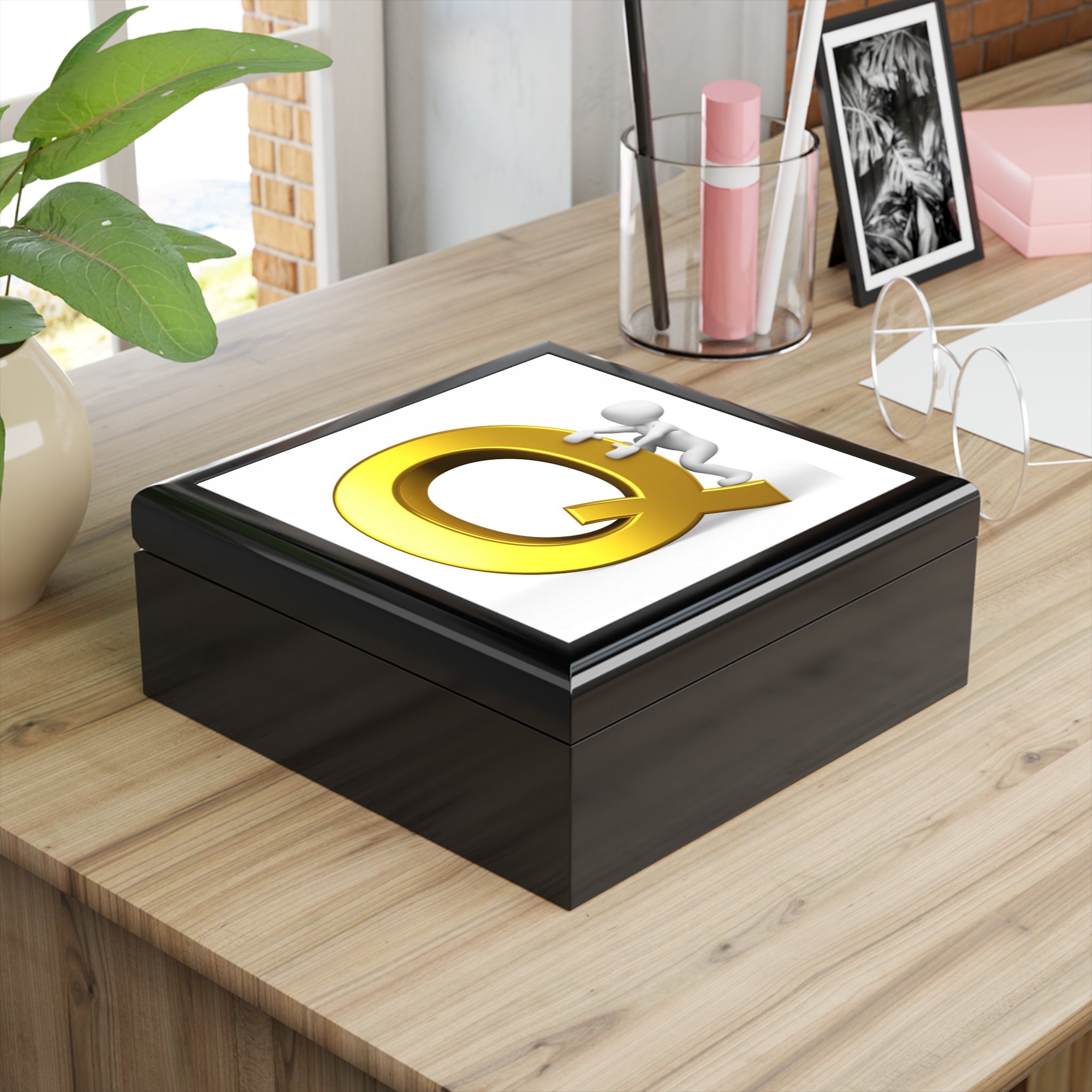 Gold Letter Q Monogram Jewelry Box | Initial Keepsake Storage
