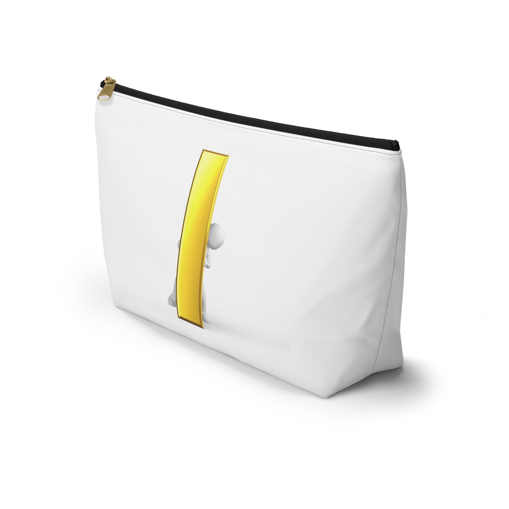 3D Stick Figure Holding Gold Letter i Accessory Pouch | T-Bottom Cosmetic Bag