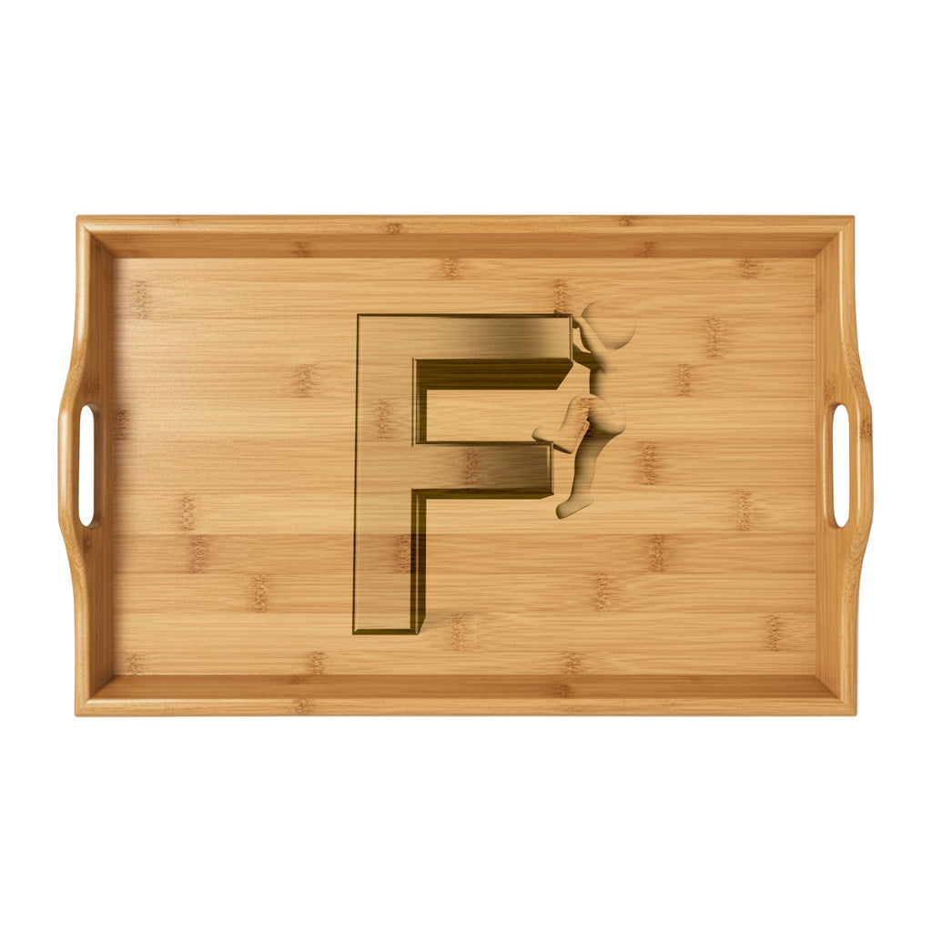 Monogram Letter F Bamboo Serving Tray, Engraved Wooden Tray