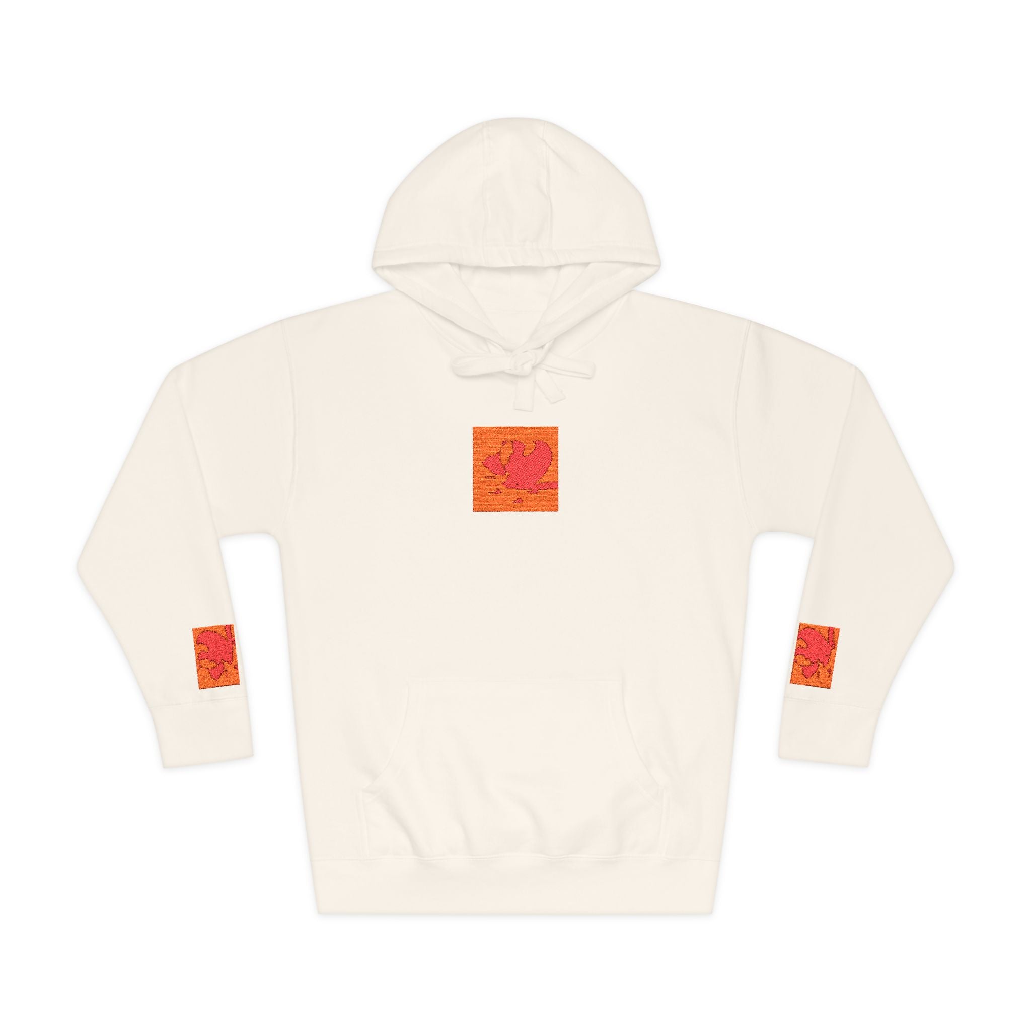 Orange Phoenix Pixel Art Hoodie | Square Chest & Sleeve Patch