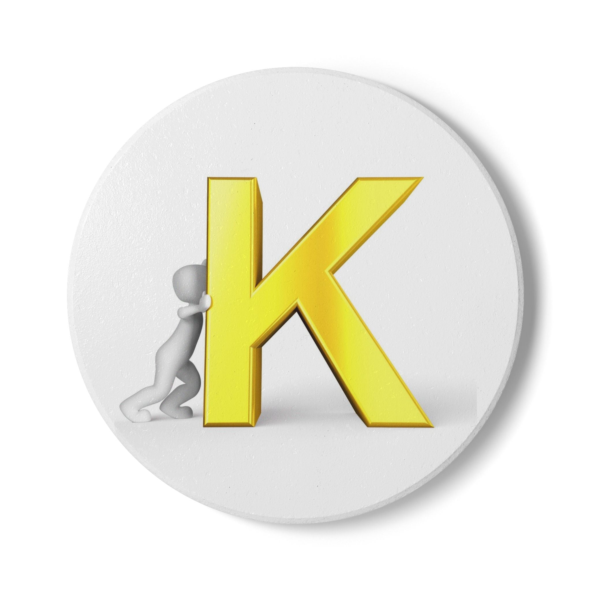 Gold Letter K monogram Ceramic Coaster | Initial K drink coaster
