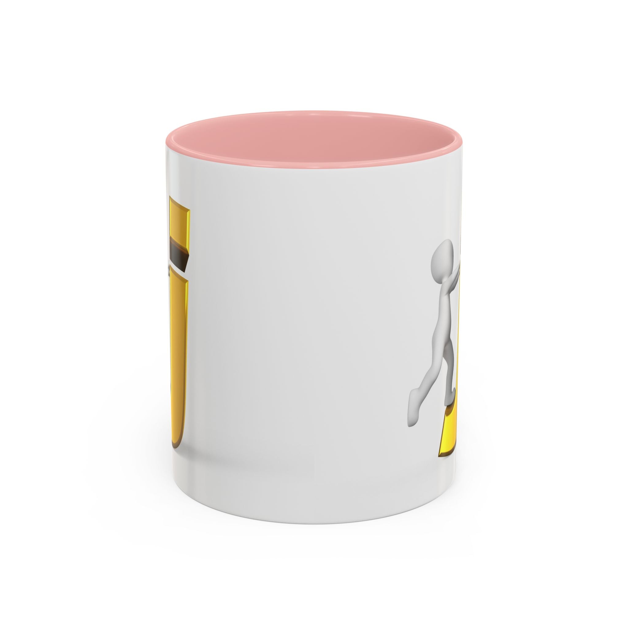 Tasse avec figurine 3D bâton poussant la lettre J dorée | Tasse à café