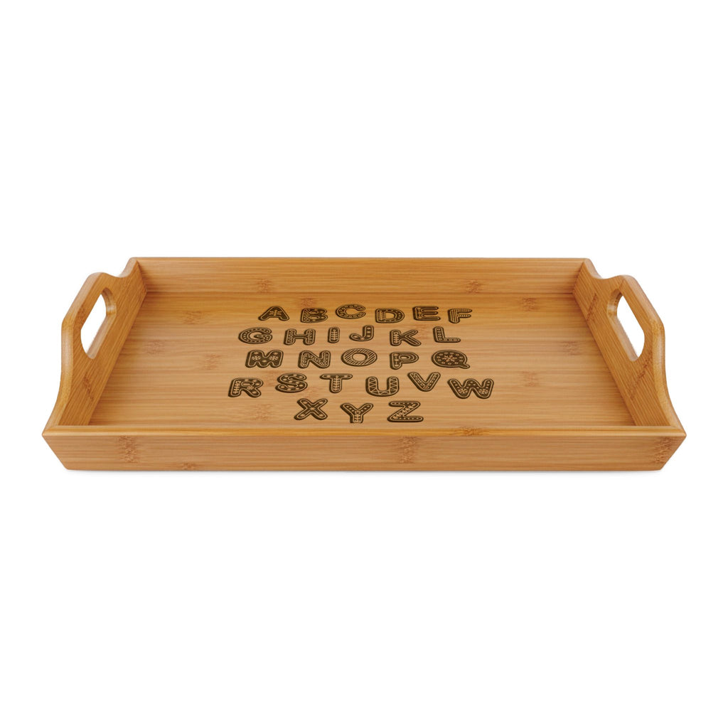 Engraved Alphabet Bamboo Serving Tray | ABC Wooden Breakfast Tray