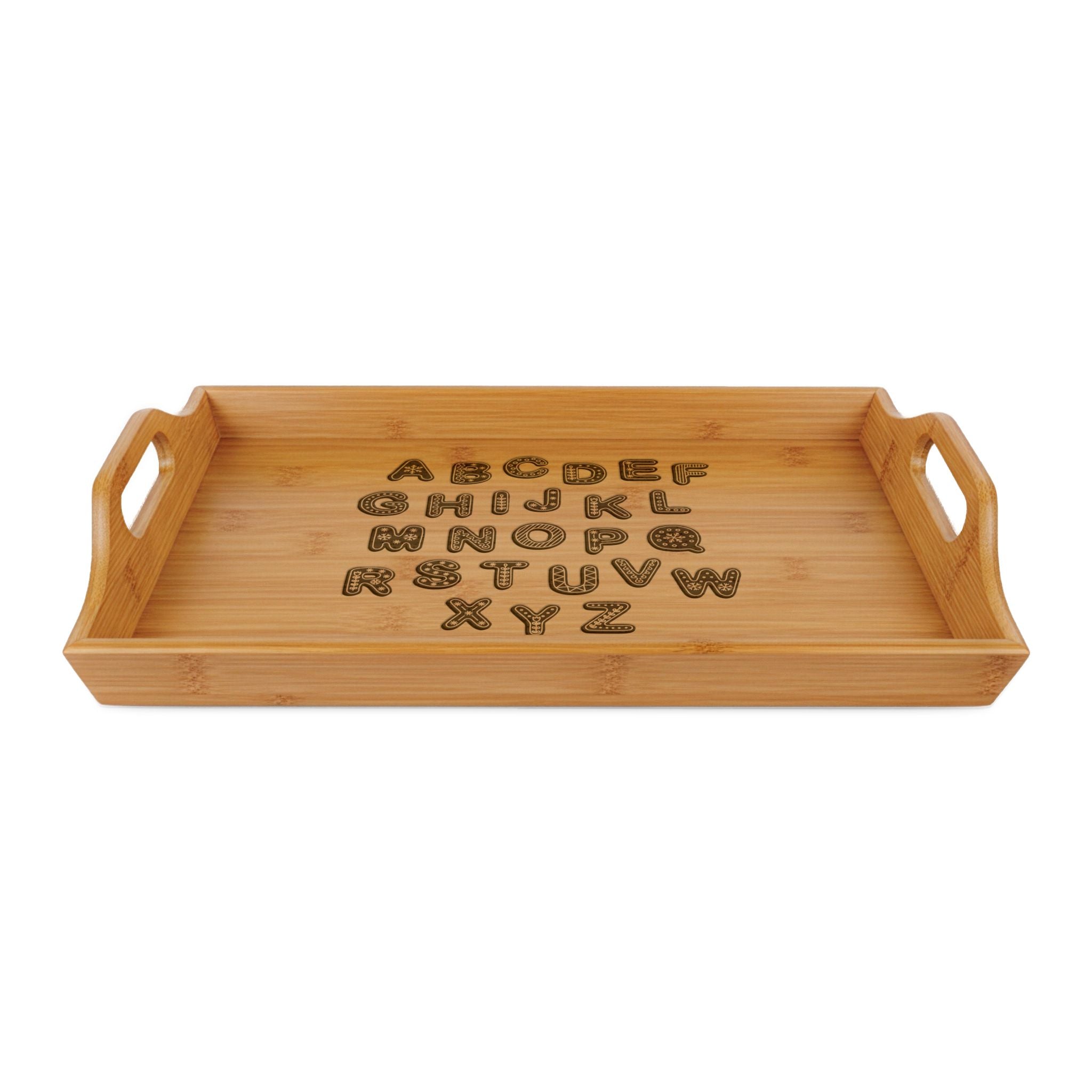 Engraved Alphabet Bamboo Serving Tray | ABC Wooden Breakfast Tray