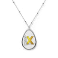 Personalized Oval Pendant Necklace — Custom Initial "X" Charm, Silver Teardrop Locket