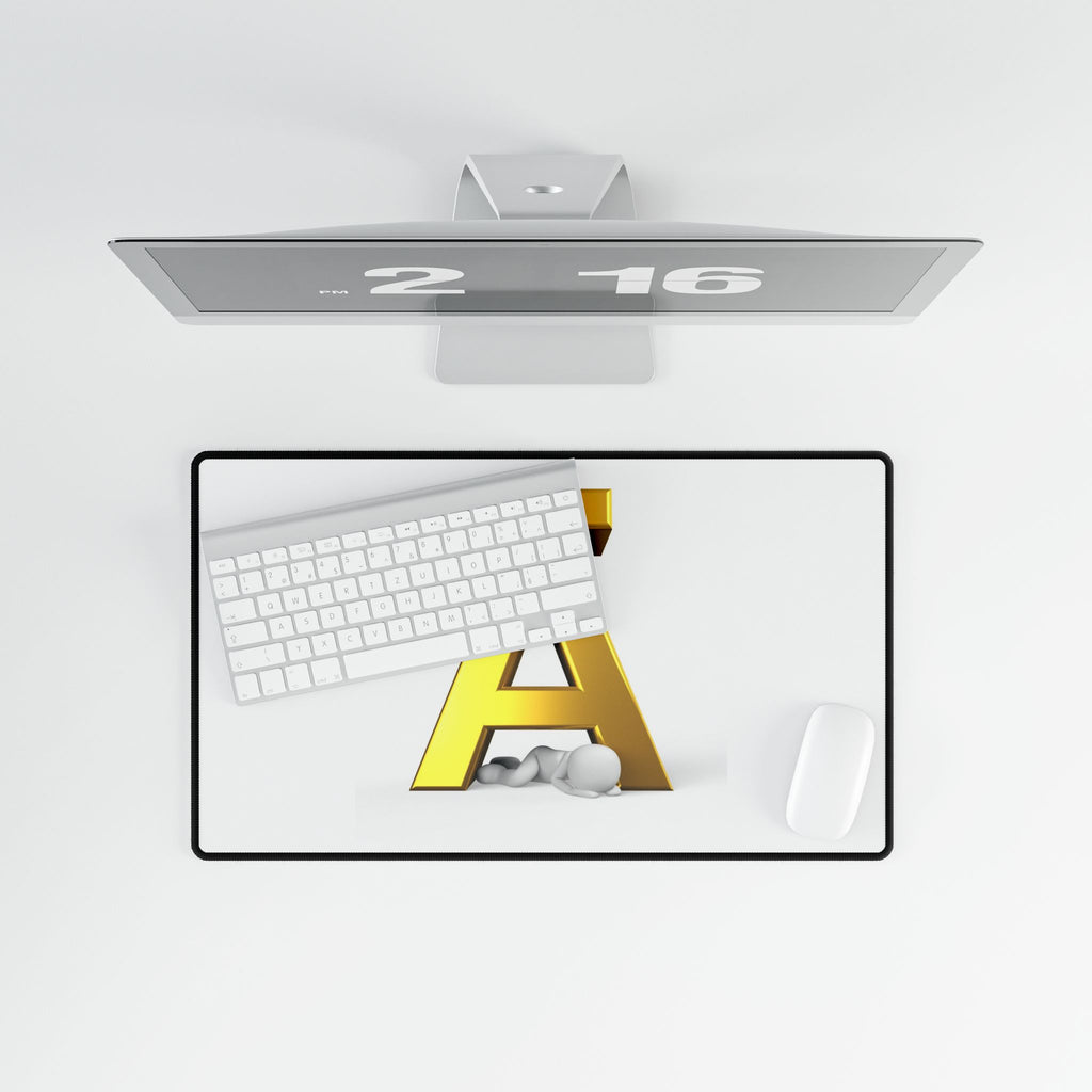 Gold Ä Letter Design Desk Mat | Typographic Keyboard Mouse Pad