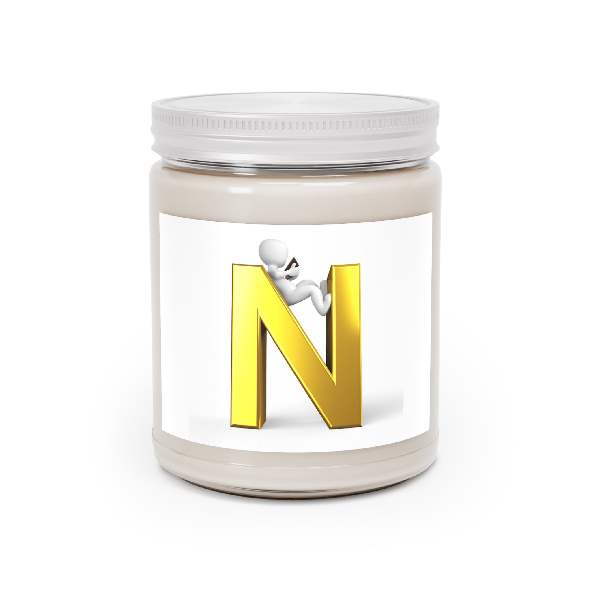 Gold Letter N Monogram Candle Soy Candle | 9oz Jar with White Lid