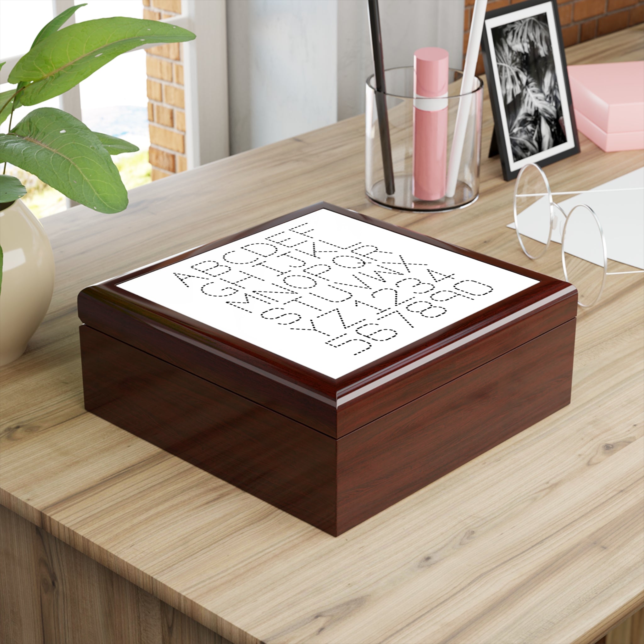 Dot Alphabet Monogram Jewelry Box | Modern Letter Grid Design
