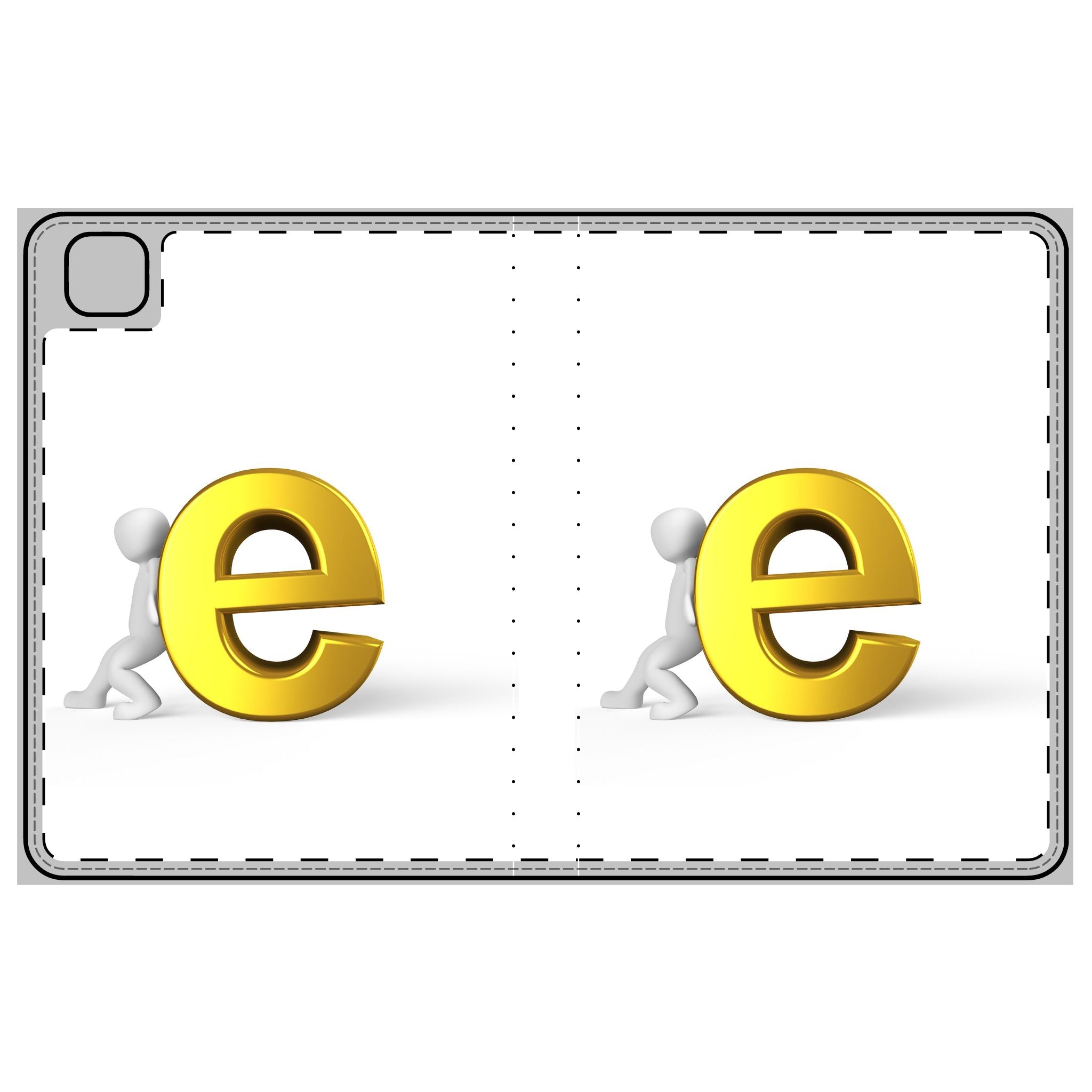 Étui portefeuille avec illustration de lettre E dorée en 3D | Monogramme alphabet