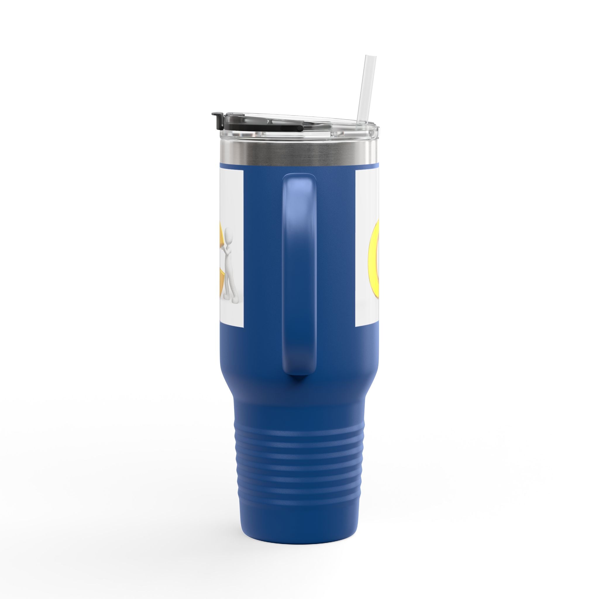 3D Character Leaning on Yellow Letter C Travel Mug | 40oz Insulated Tumbler