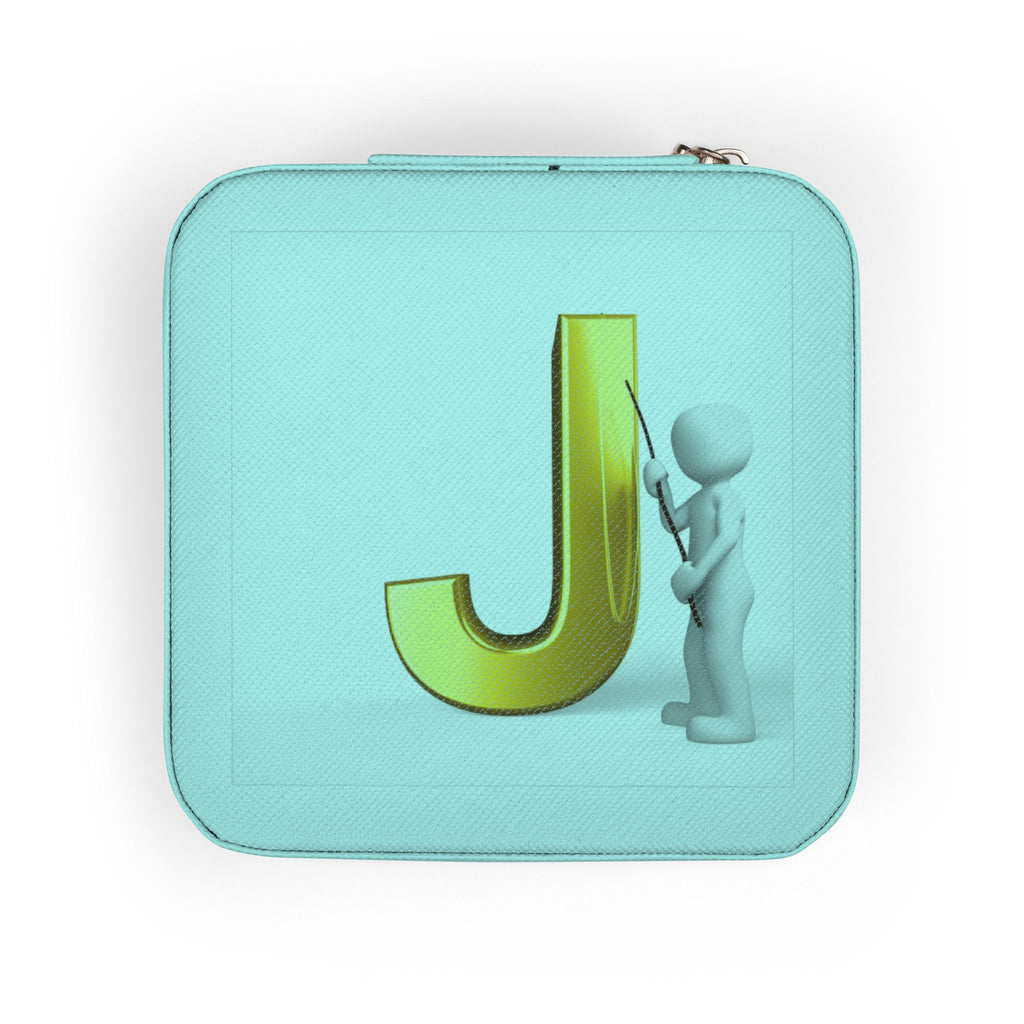Gold Letter J Monogram Jewelry Travel Case | Compact Square Travel Jewelry Box