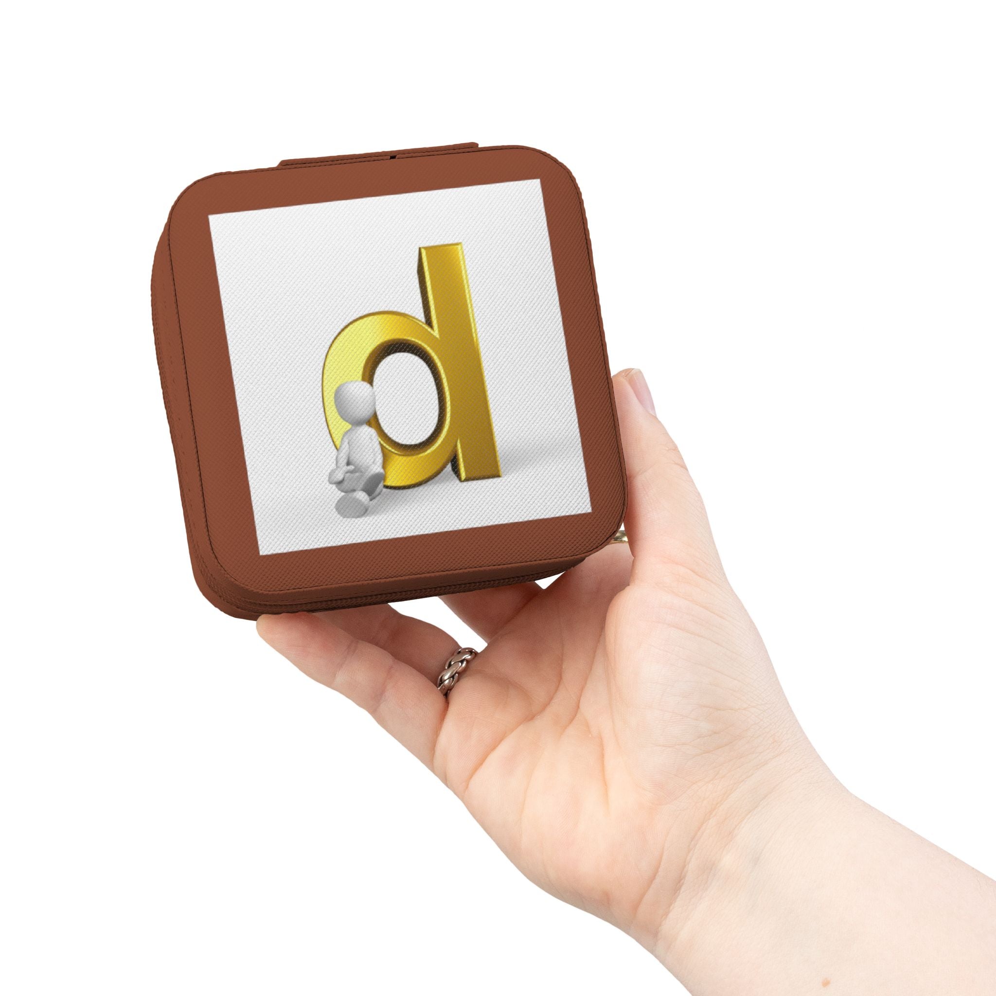 Étui de voyage porte-bijoux initial D en or | Organisateur compact en velours rose