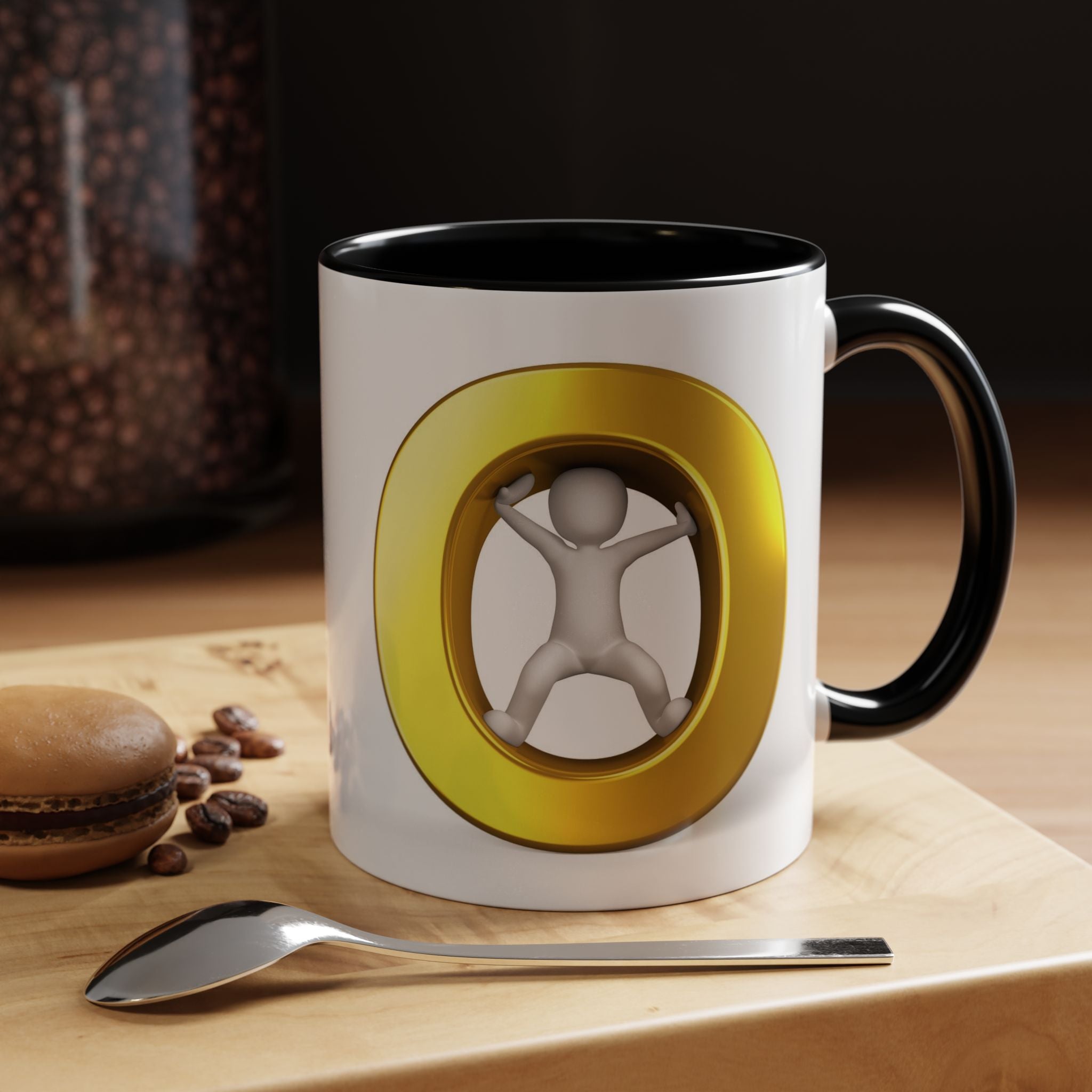 Stick Figure Inside Gold Letter O Mug | Accent Coffee Mug 11oz 15oz