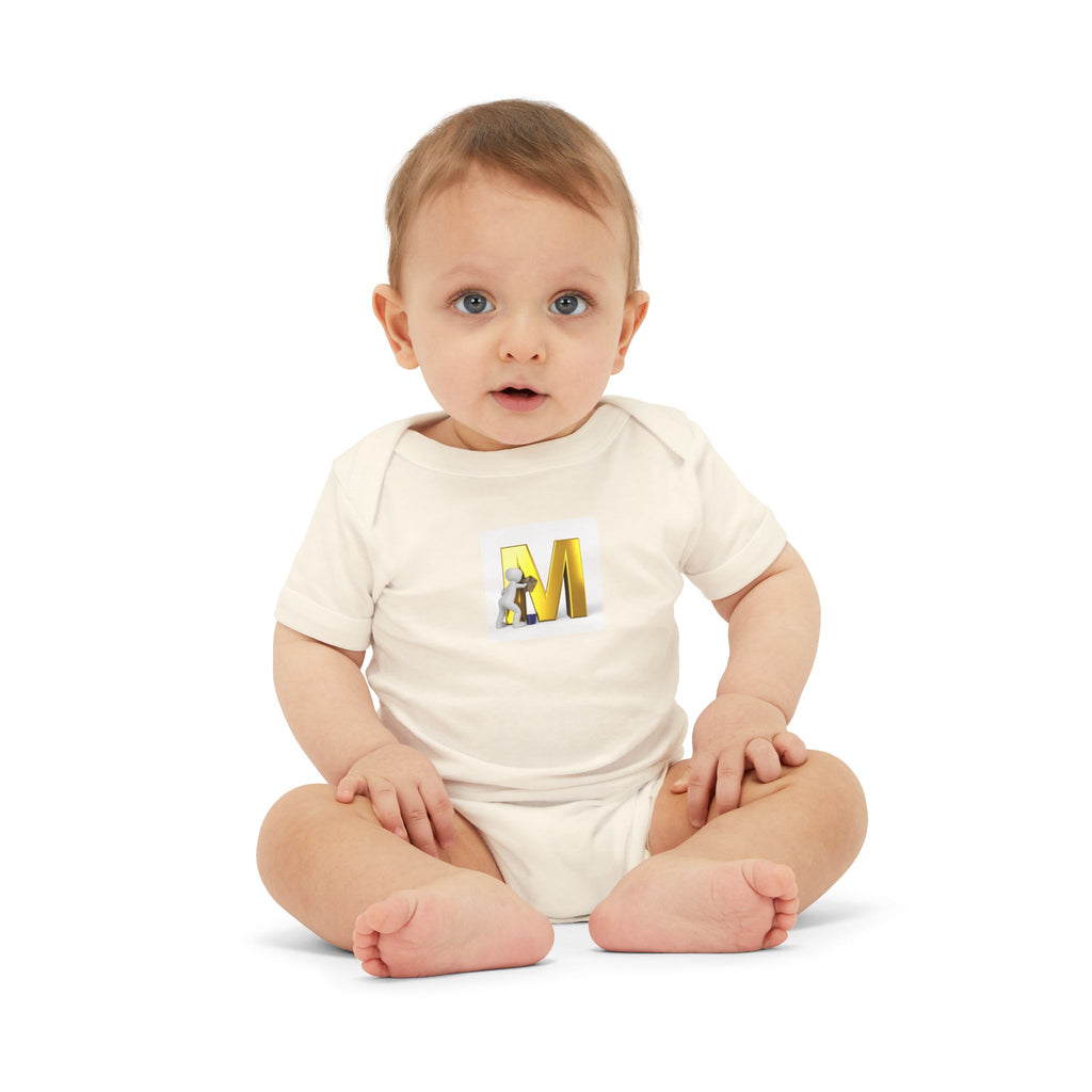 Yellow Letter M with Mouse Onesie | Baby Monogram Initial Infant Bodysuit