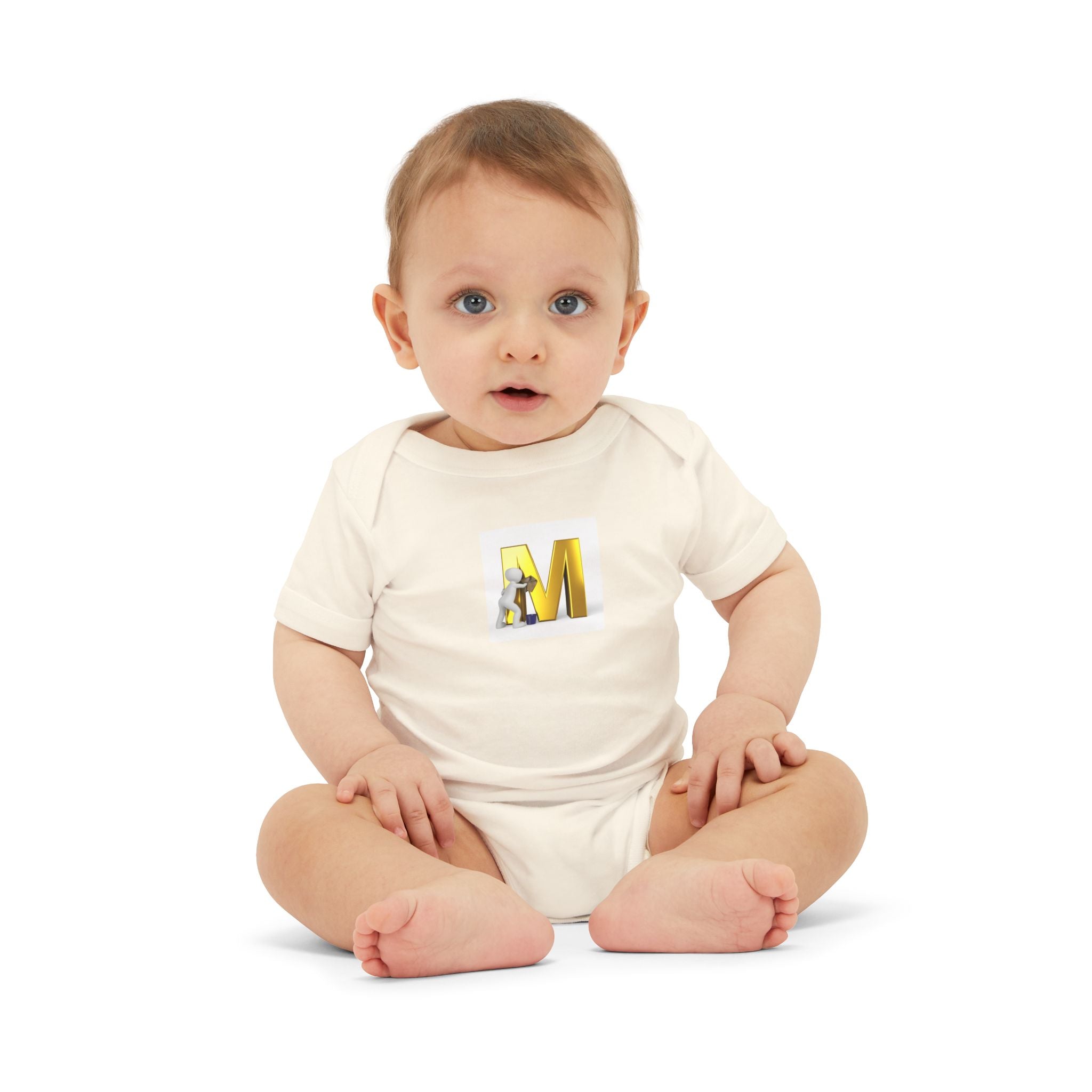 Yellow Letter M with Mouse Onesie | Baby Monogram Initial Infant Bodysuit