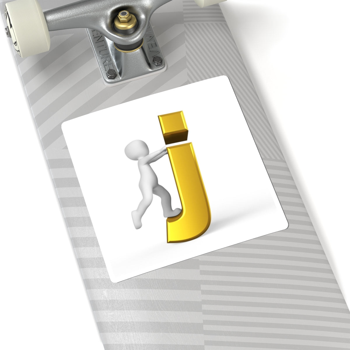 3D Gold Letter J with Pushing Figure Kiss-Cut Sticker