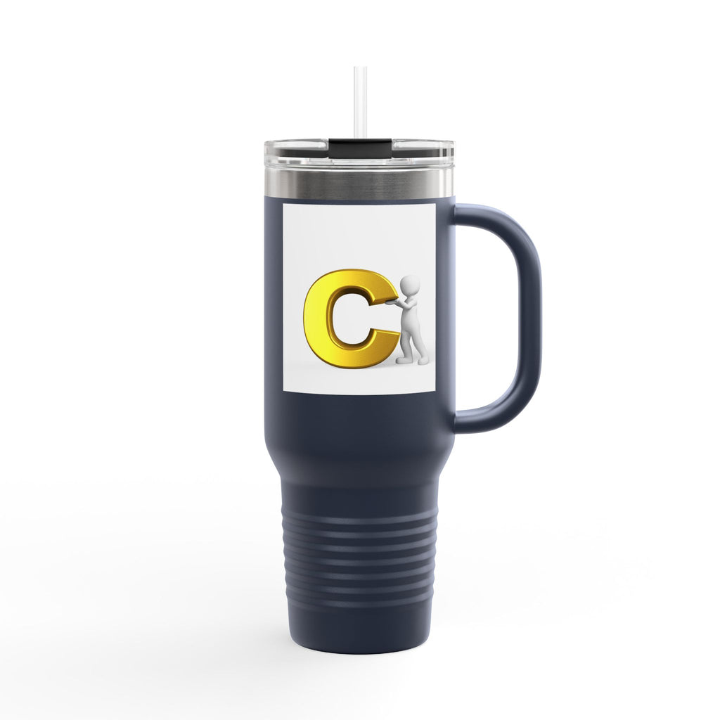 3D Character Leaning on Yellow Letter C Travel Mug | 40oz Insulated Tumbler