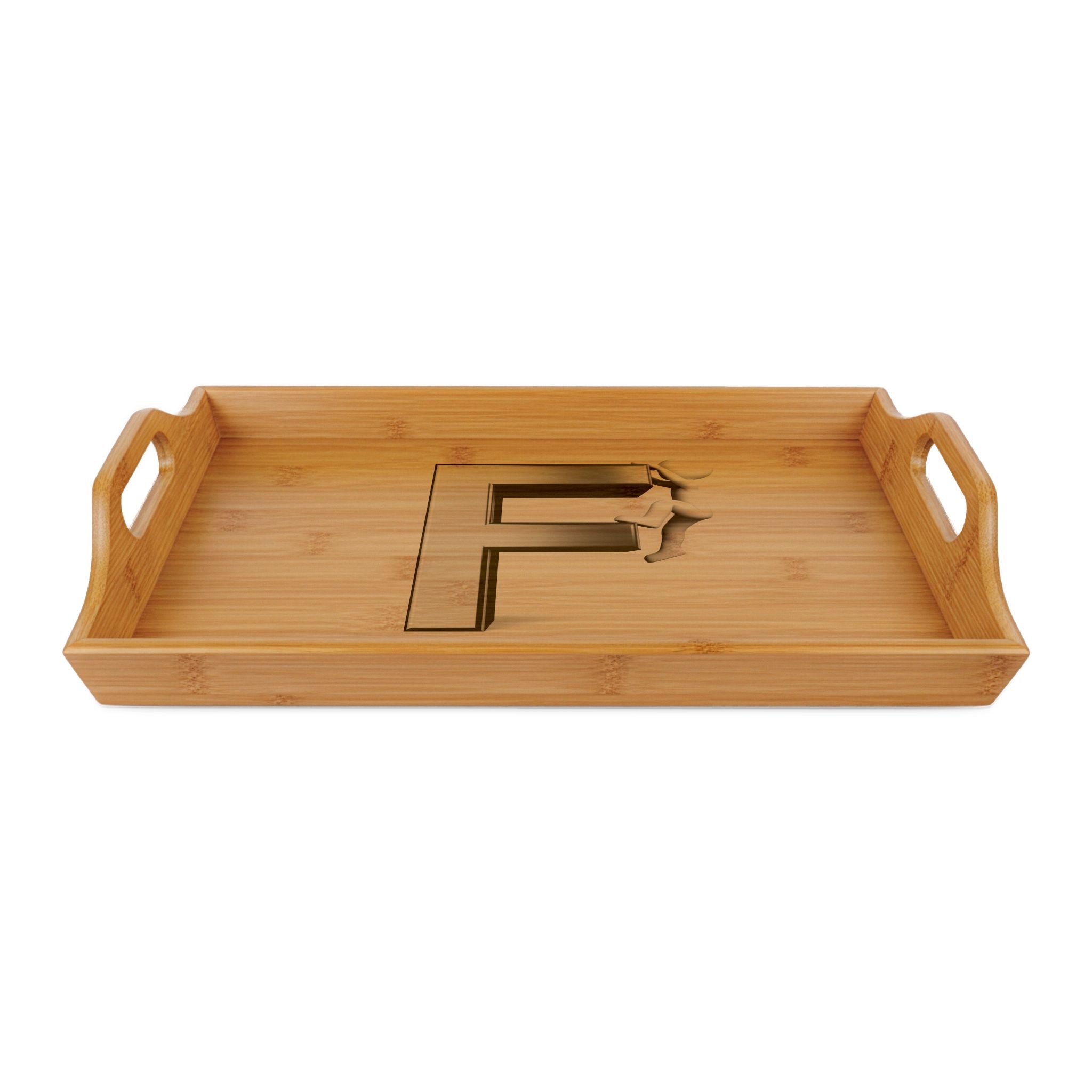 Monogram Letter F Bamboo Serving Tray, Engraved Wooden Tray