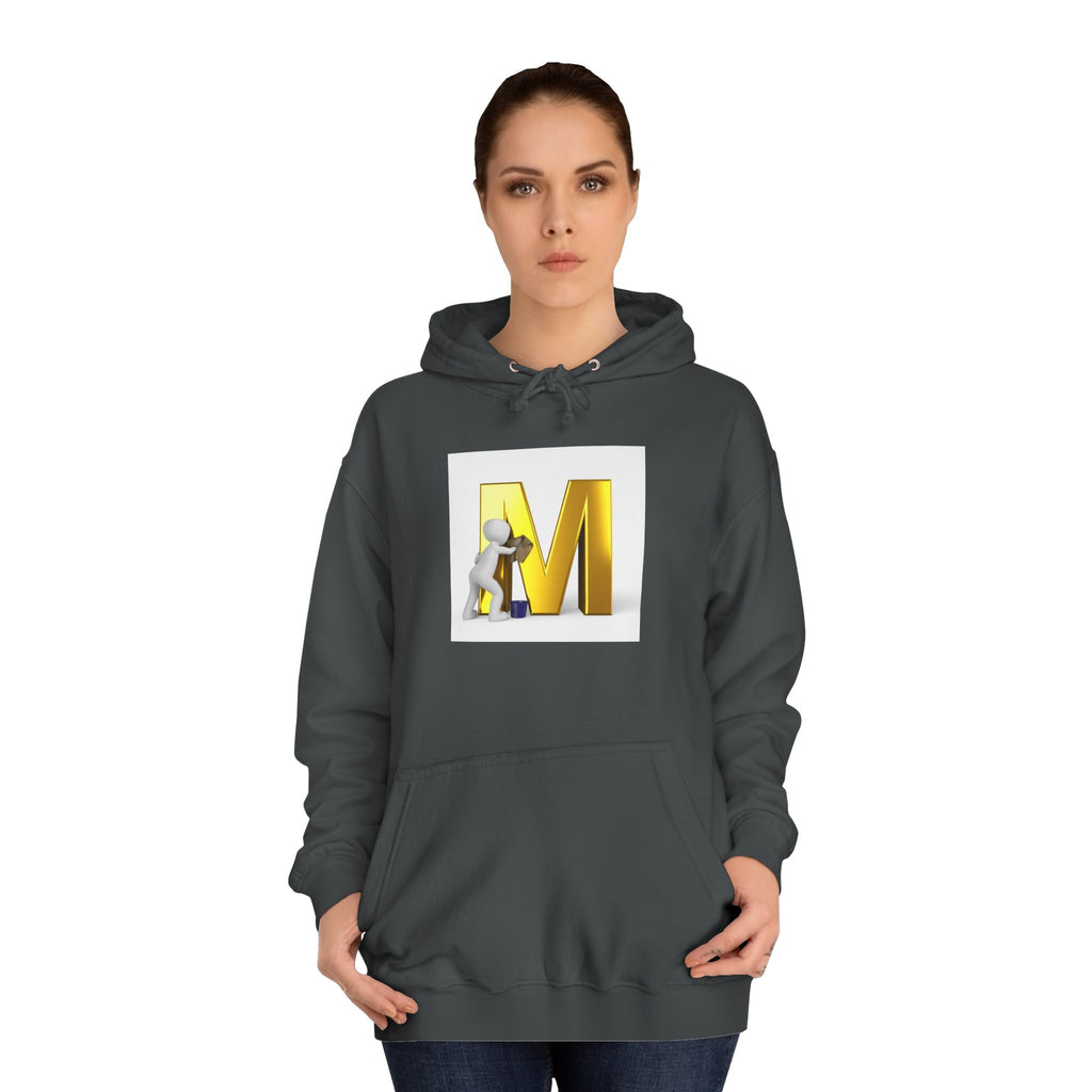 Gold Letter M with Figure Hoodie | Monogram Initial M Sweatshirt