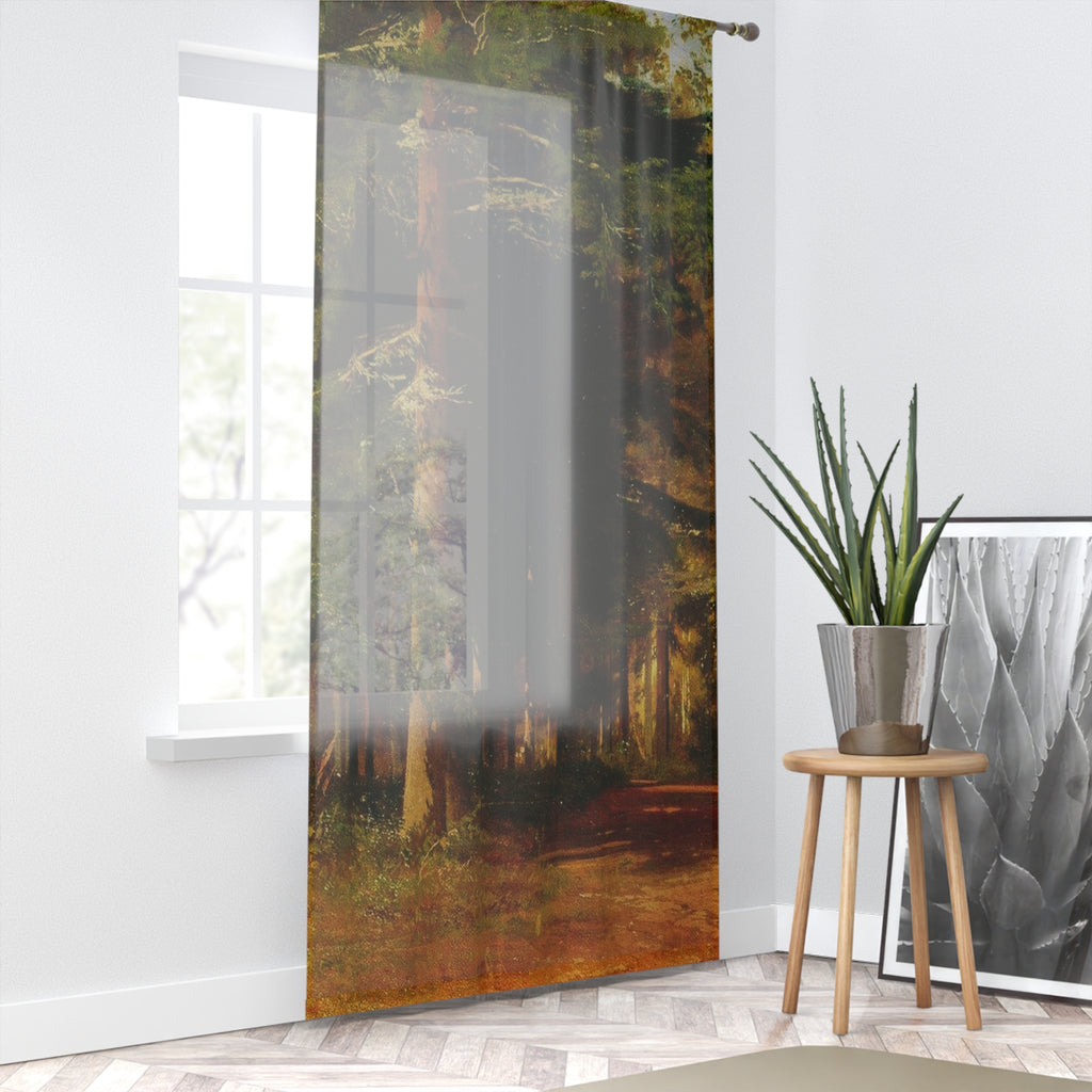 Autumn Forest Window Curtain | Woodland Trees Path Sheer Panel