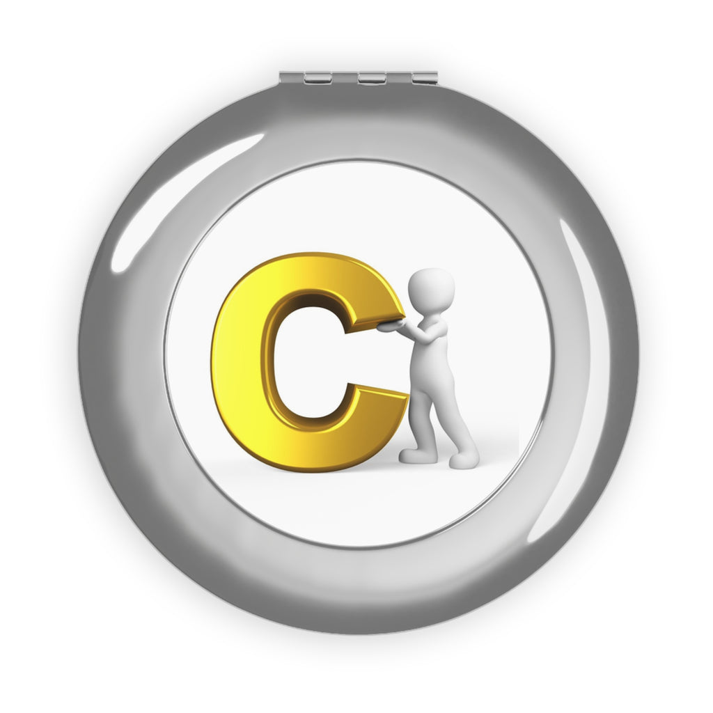 Character Pushing Gold Letter C Compact Mirror | Initial Monogram