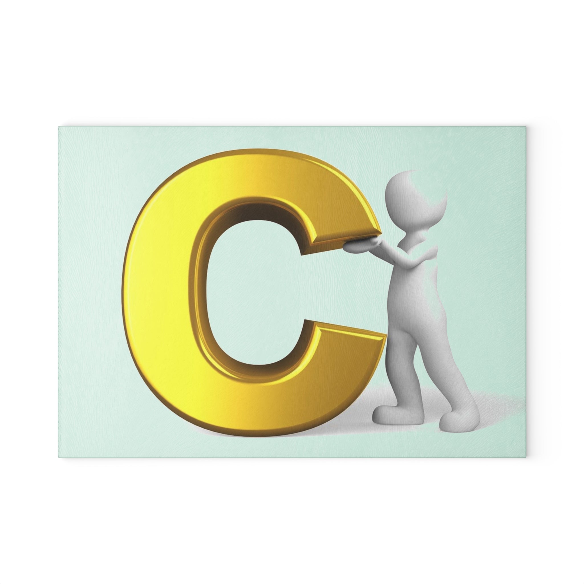 Gold Letter C with 3D Figure Glass Cutting Board | Monogram Initial Kitchen Decor