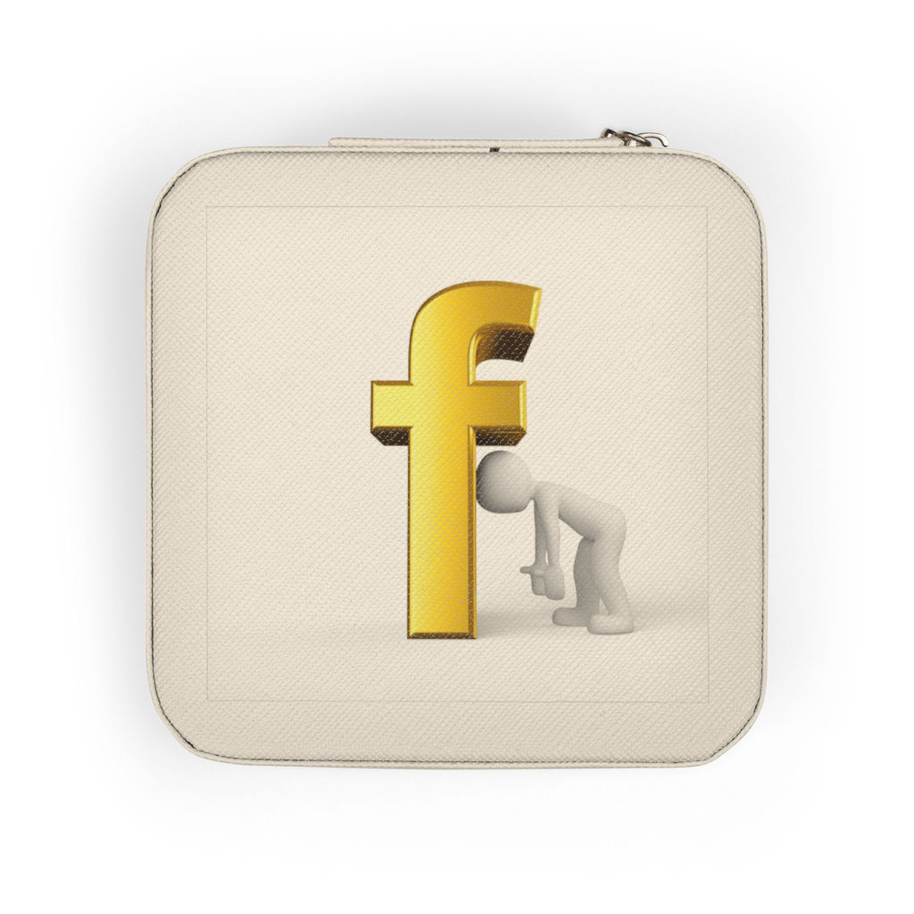 Gold Letter F Monogram Jewelry Travel Case | Compact Square Ring Organizer