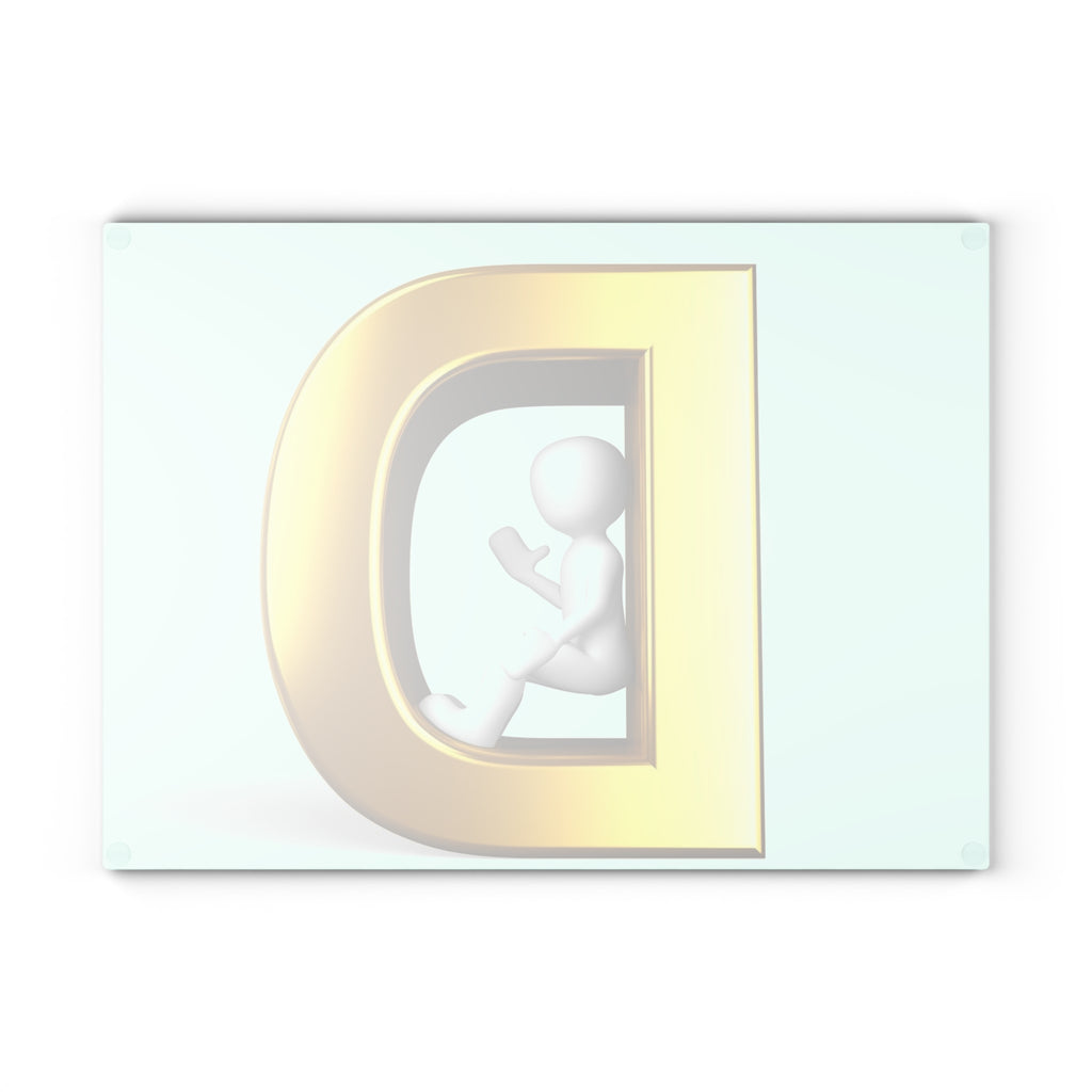 Gold Letter D with Sitting Figure Glass Cutting Board | Monogram Initial Kitchen Decor
