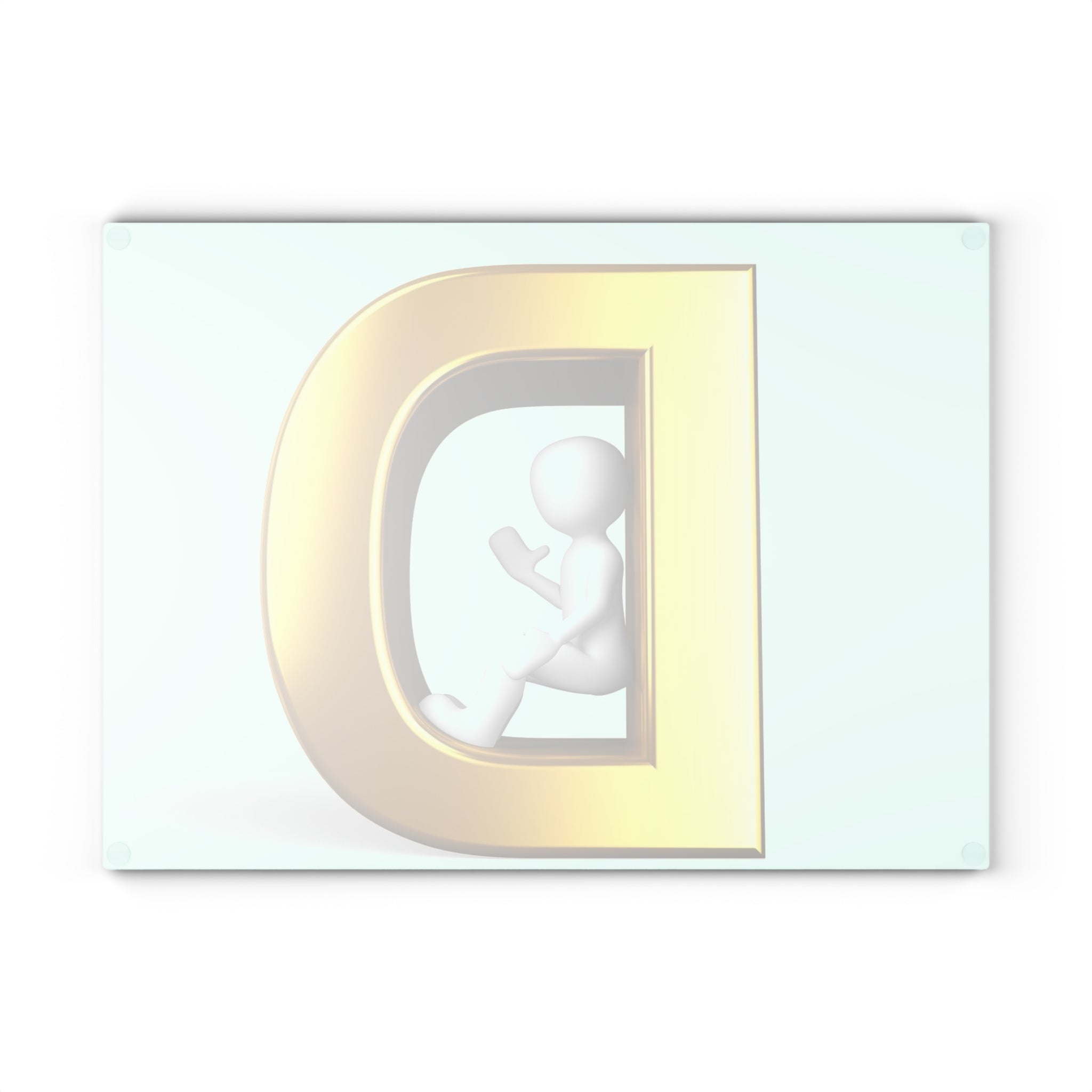Gold Letter D with Sitting Figure Glass Cutting Board | Monogram Initial Kitchen Decor