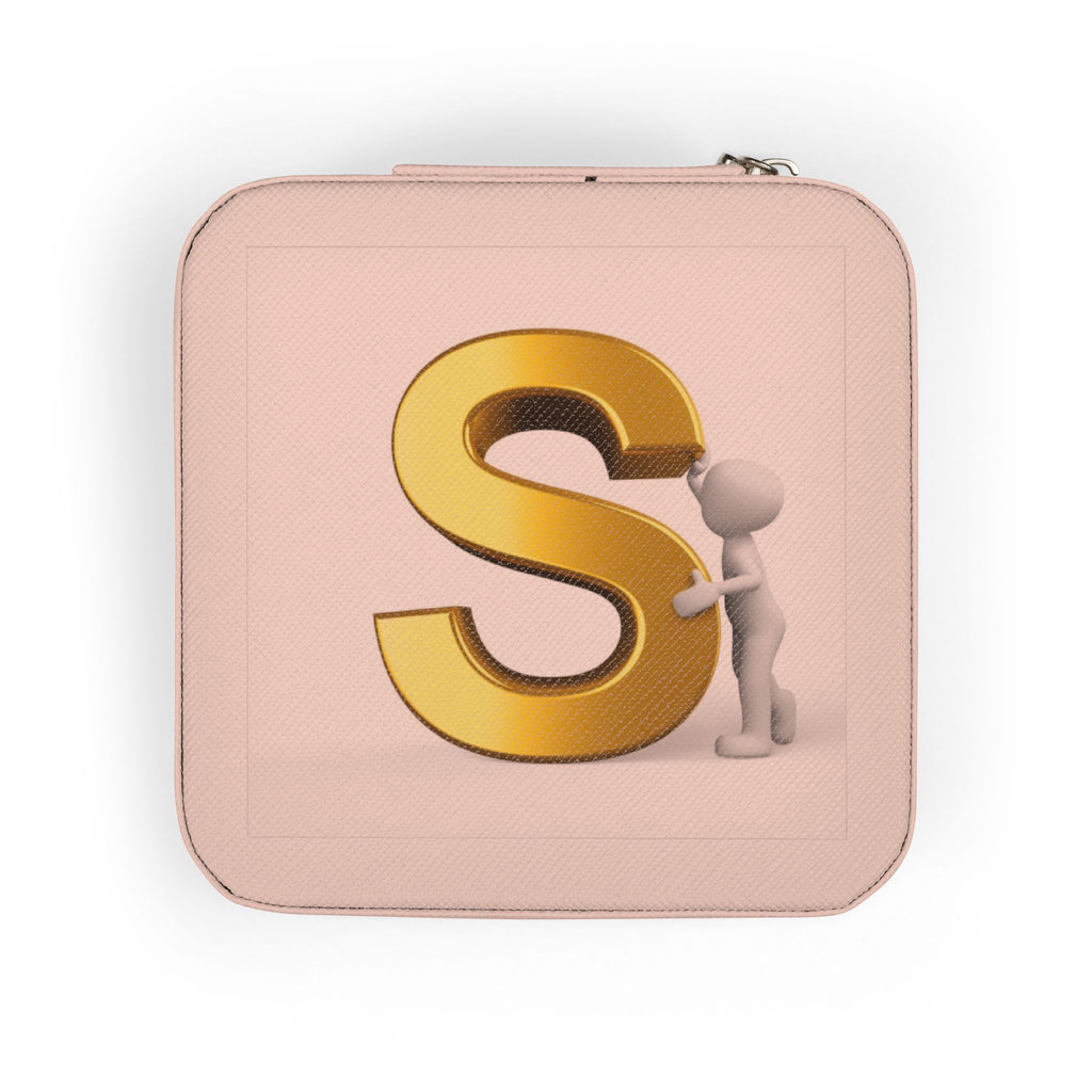 Gold Monogram S Jewelry Travel Case | Compact Square Travel Jewelry Organizer