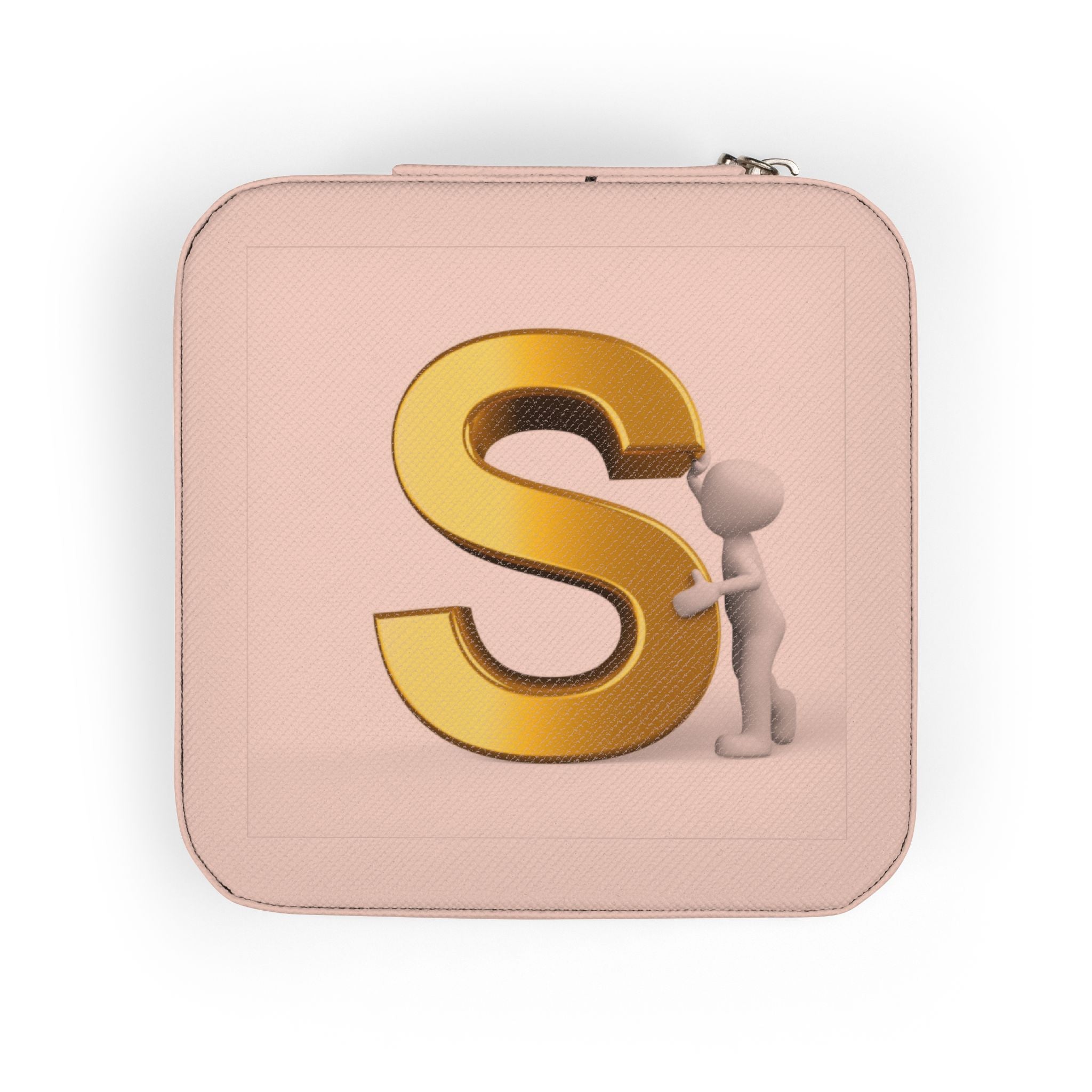 Gold Monogram S Jewelry Travel Case | Compact Square Travel Jewelry Organizer