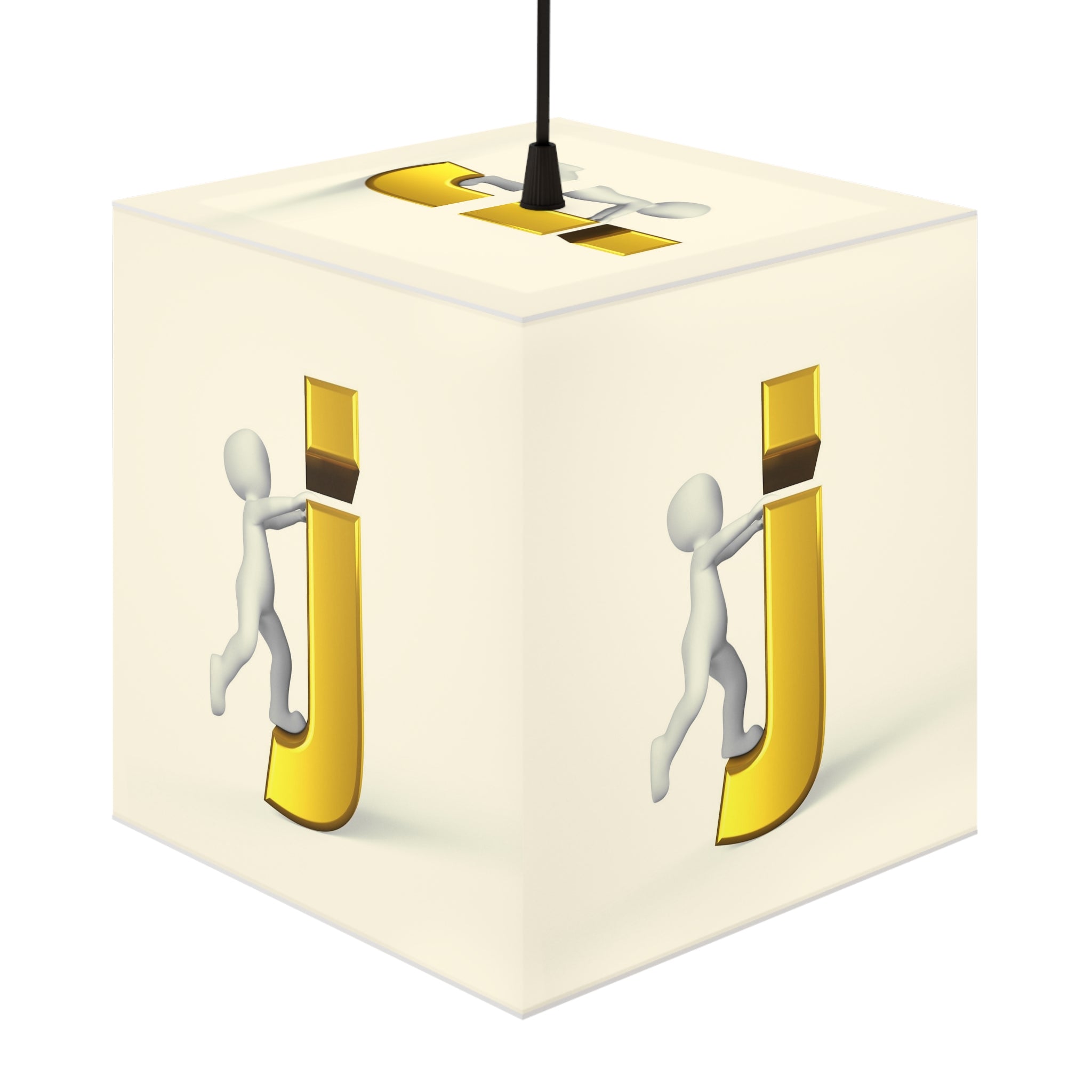 3D Stick Figure Riding Gold Letter J Light Cube Lamp | Personalized Initial Lighting