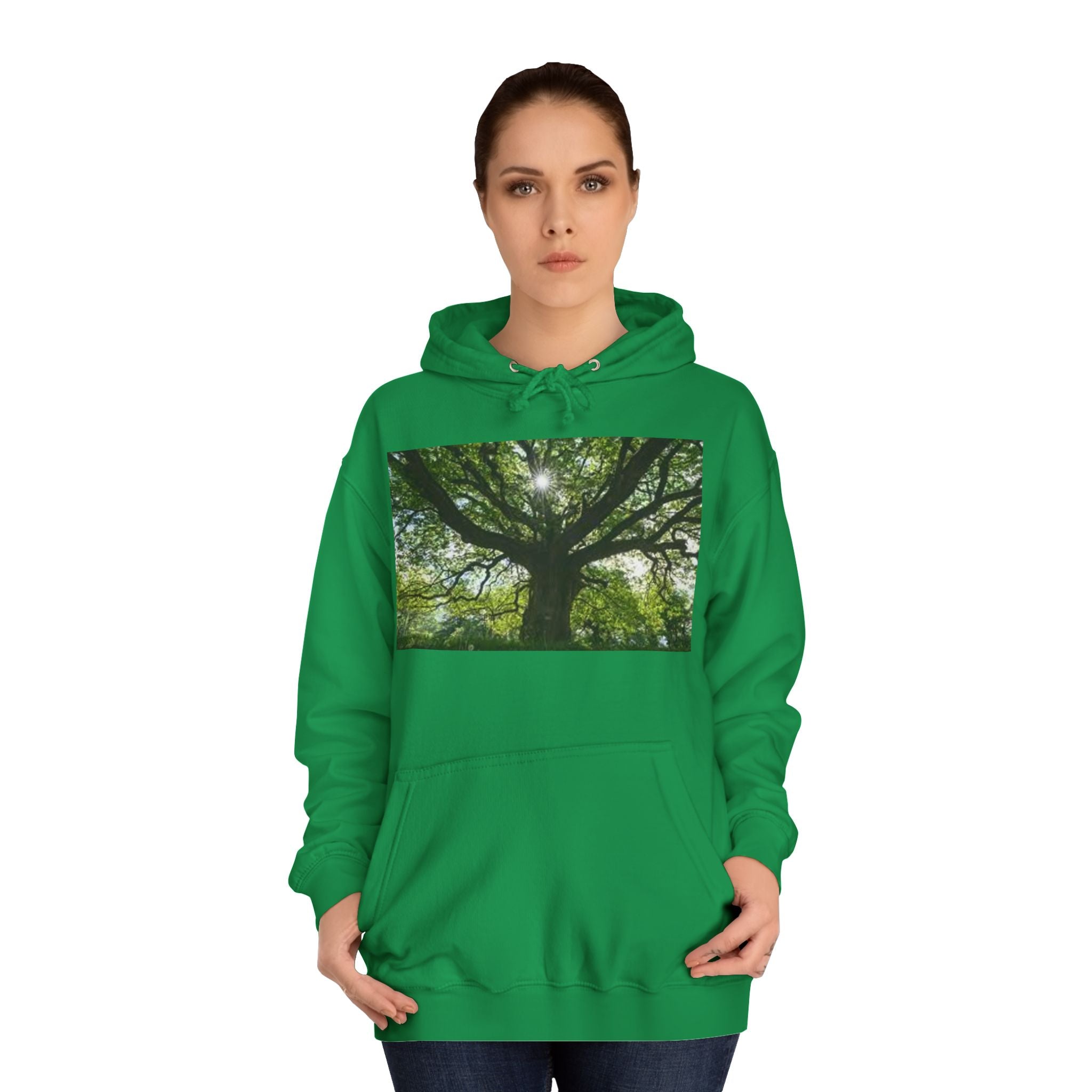 Sunlit Oak Tree Hoodie | Forest Nature Photography, Green Tree Sweatshirt