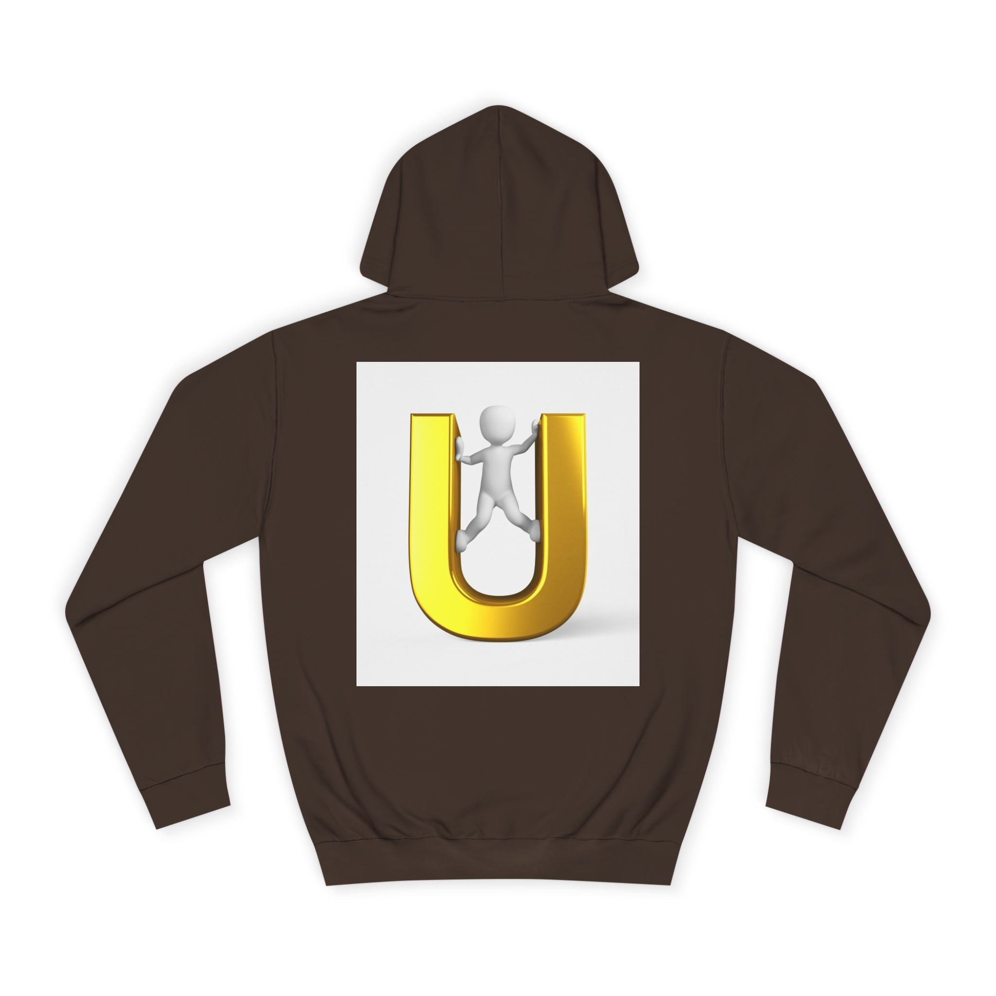 3D Gold Letter U Hoodie | Stick Figure Climbing Typography Sweatshirt