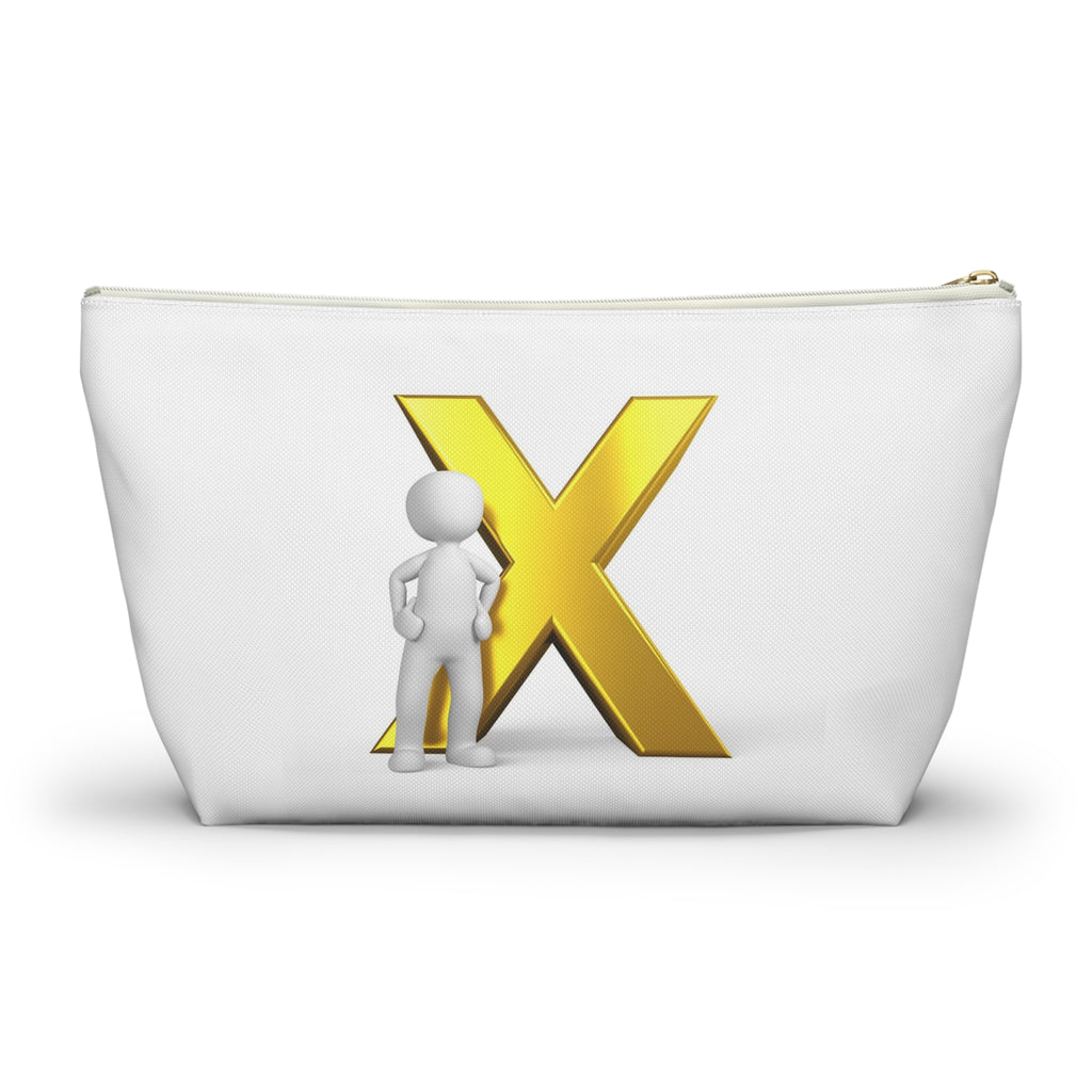 Gold Letter X with Stick Figure Accessory Pouch | T-Bottom Zipper Pouch