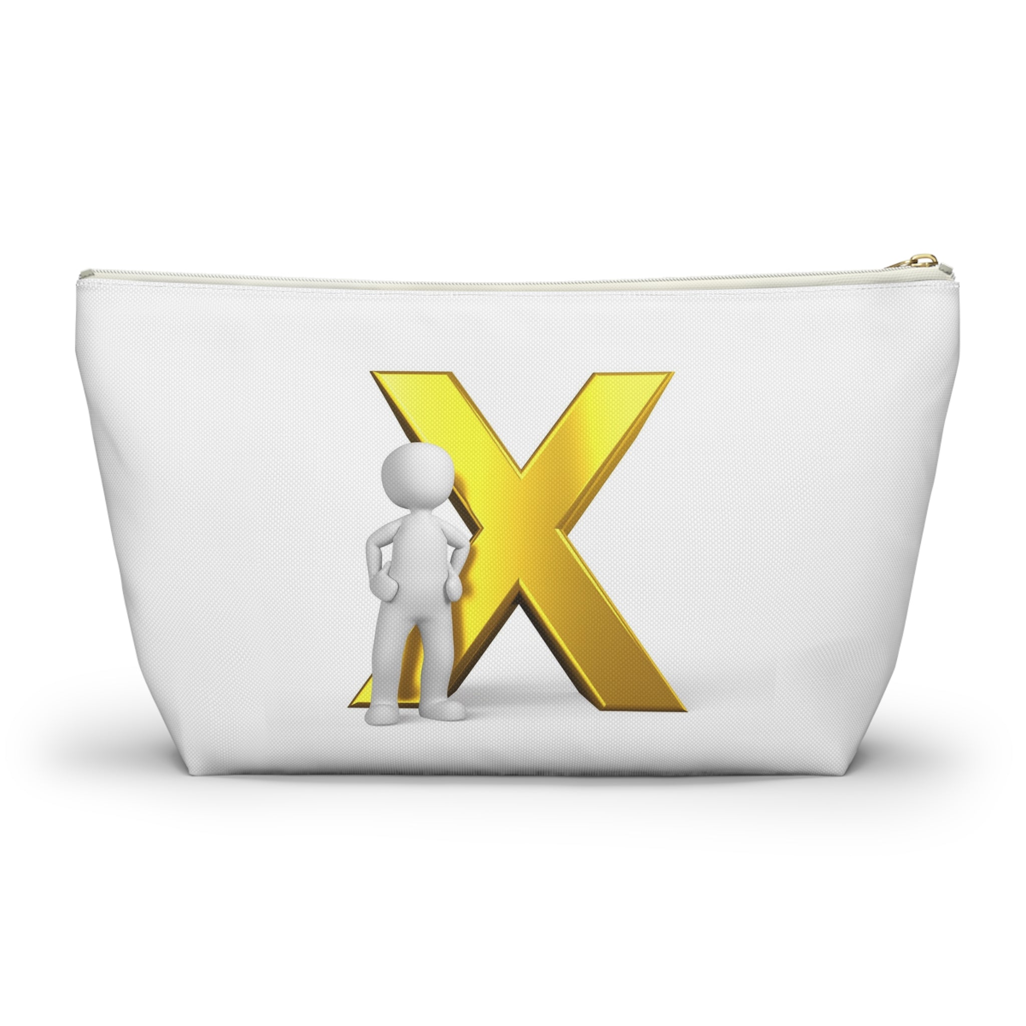Gold Letter X with Stick Figure Accessory Pouch | T-Bottom Zipper Pouch