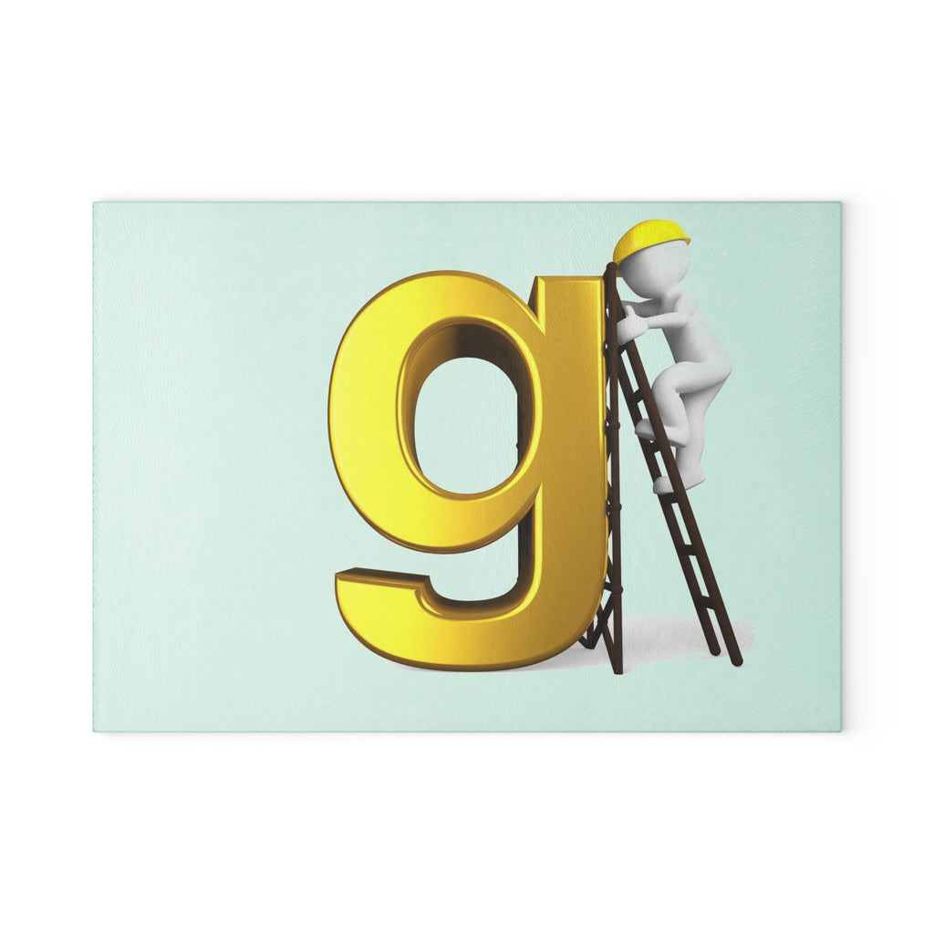 Golden Letter G with Worker Glass Cutting Board | Alphabet Kitchen Decor