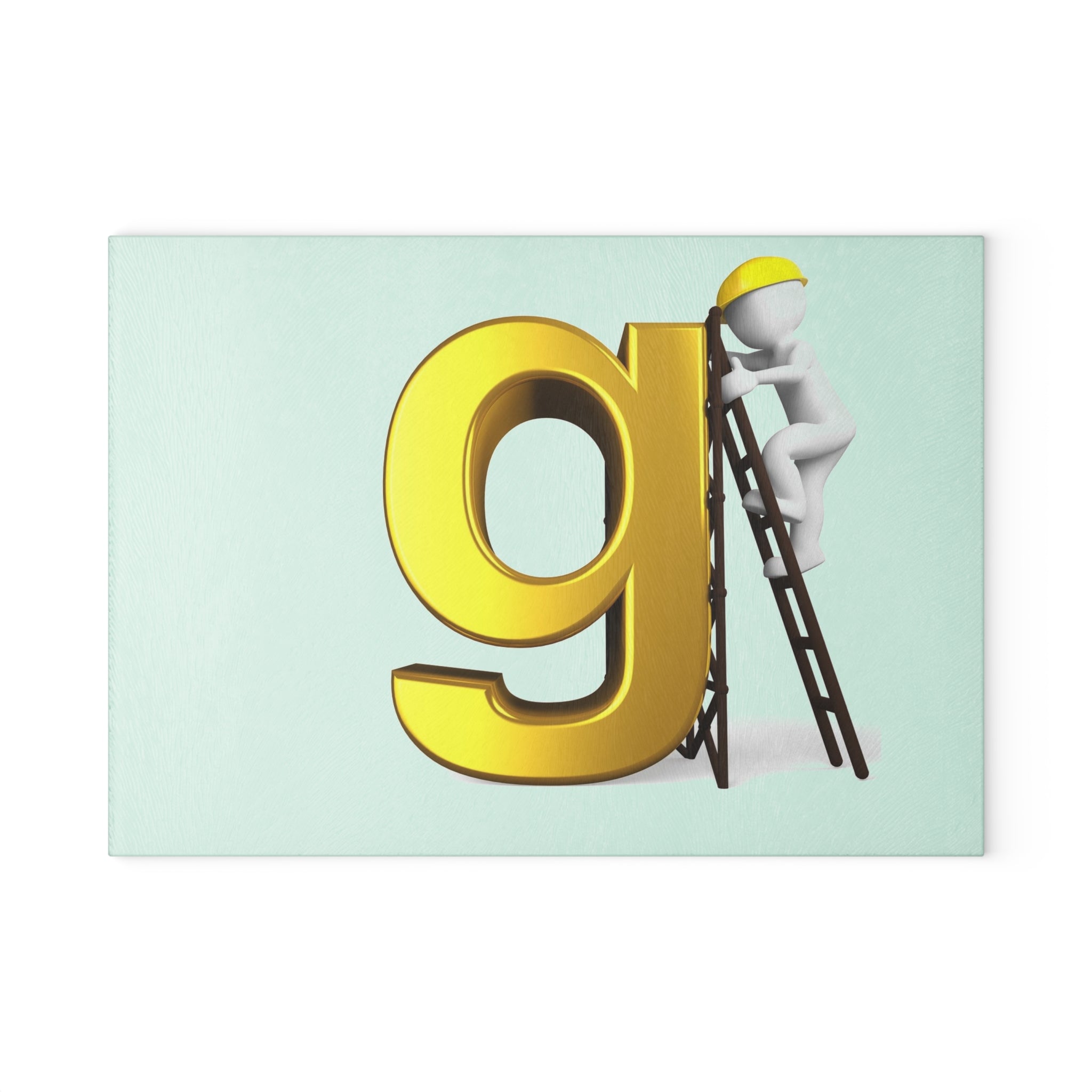 Golden Letter G with Worker Glass Cutting Board | Alphabet Kitchen Decor