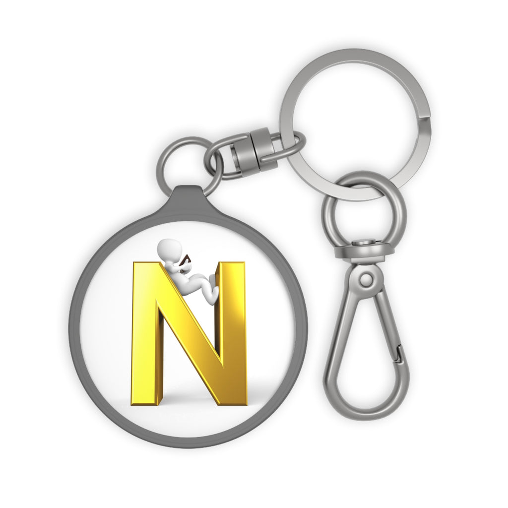 Gold Letter N with 3D Figure Keyring Tag | Initial Keychain